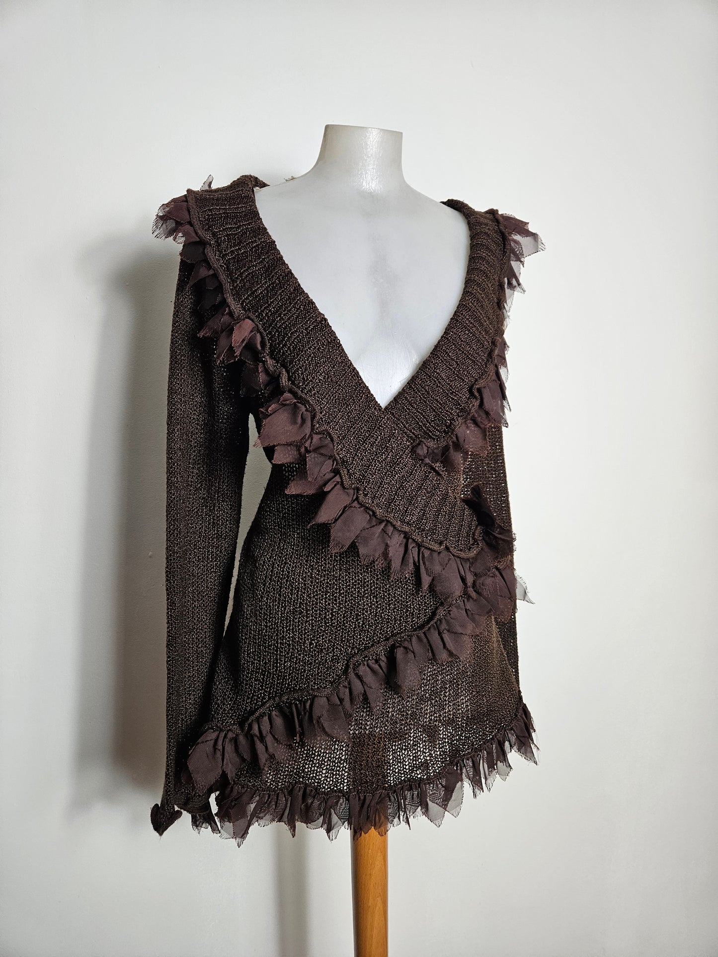 Cache coeur en crochet marron