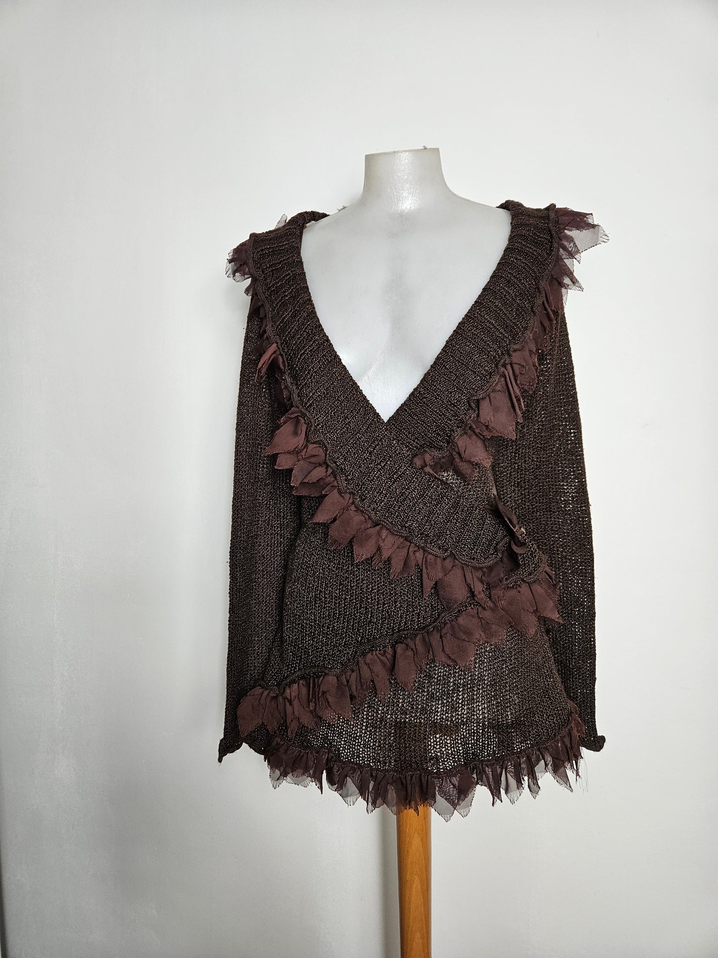Cache coeur en crochet marron