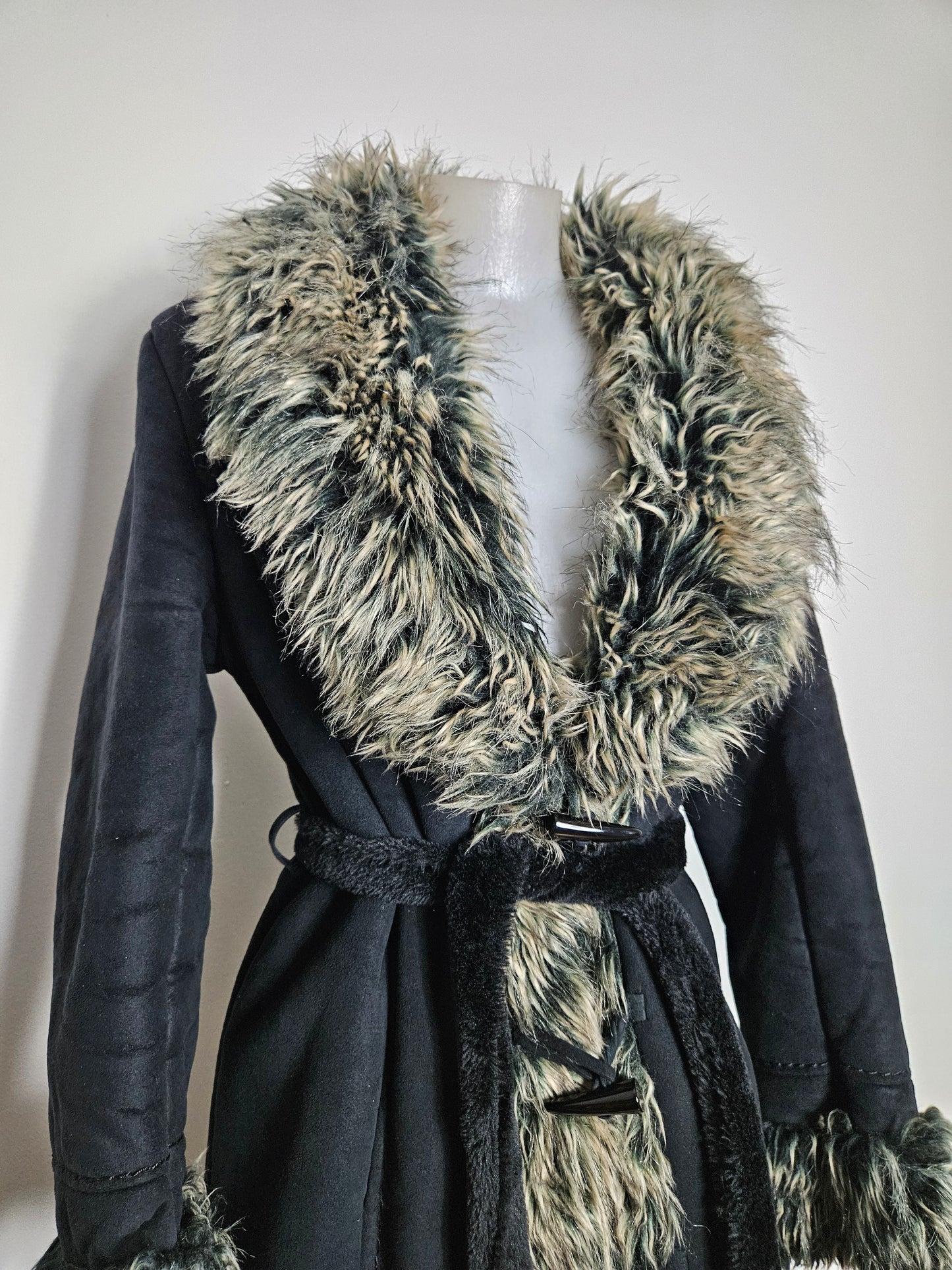 Afghan coat simili cuir et fausse fourrure