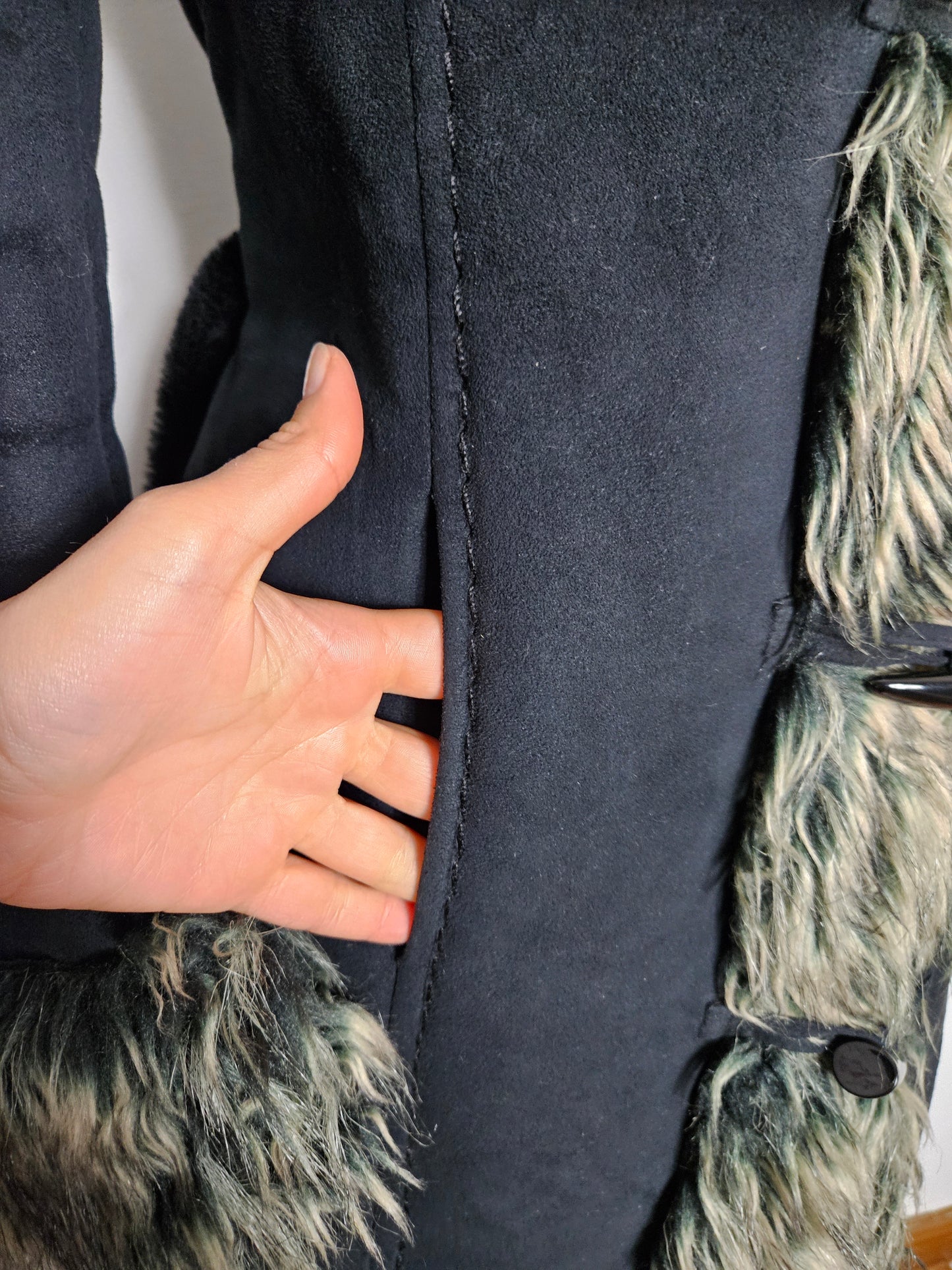 Afghan coat simili cuir et fausse fourrure