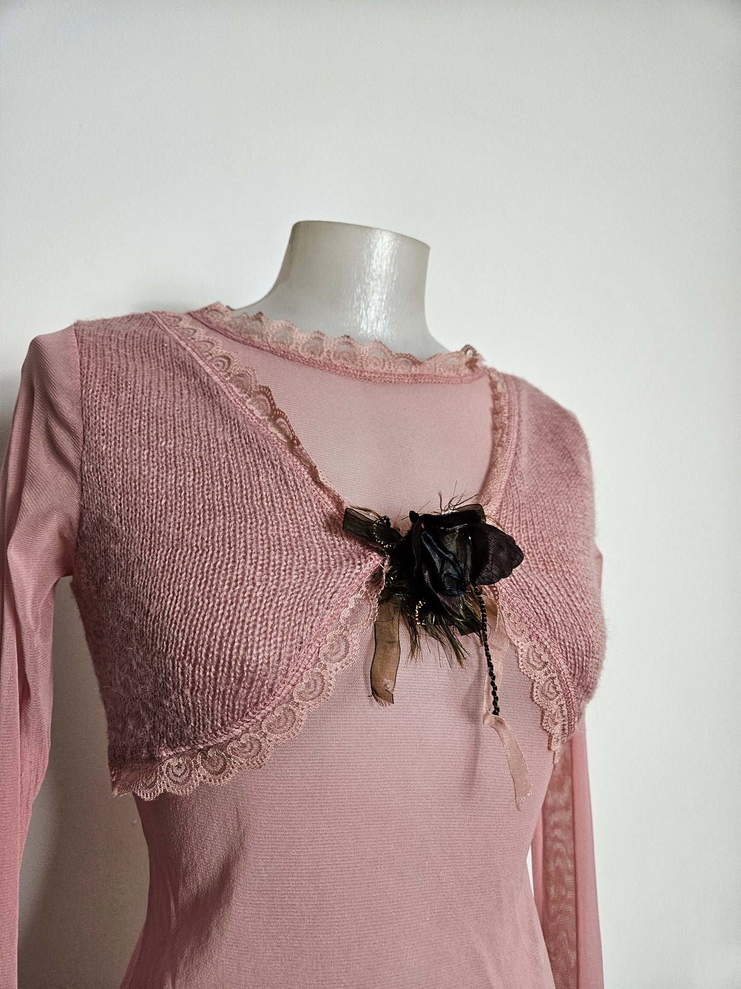 Haut en voile et ccrochet rose poudré