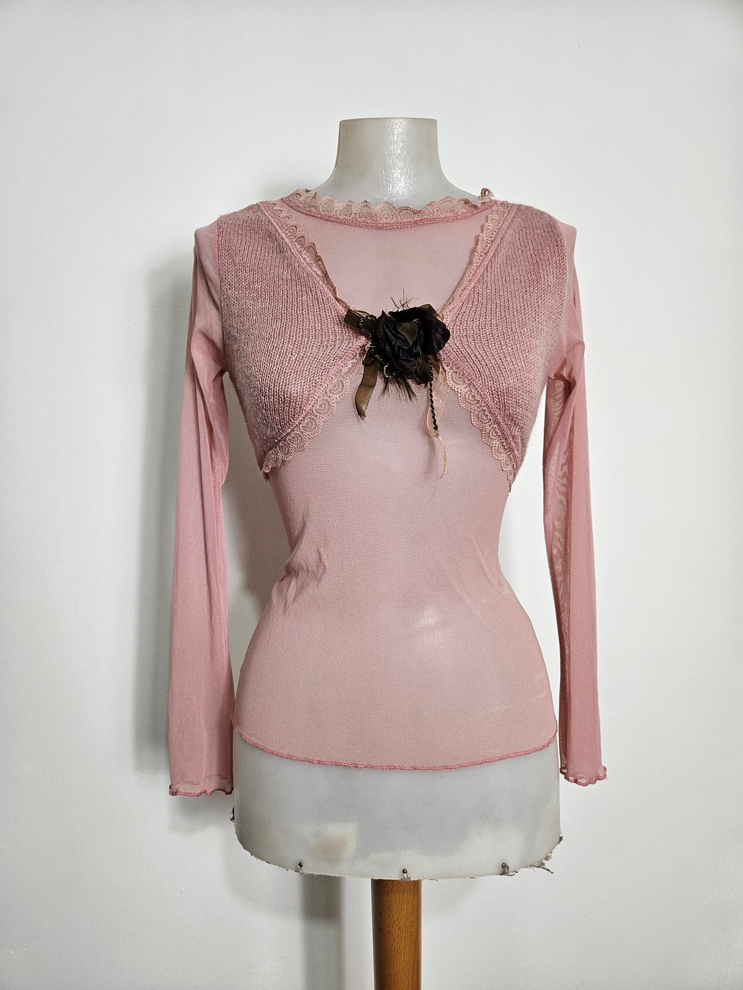 Haut en voile et ccrochet rose poudré