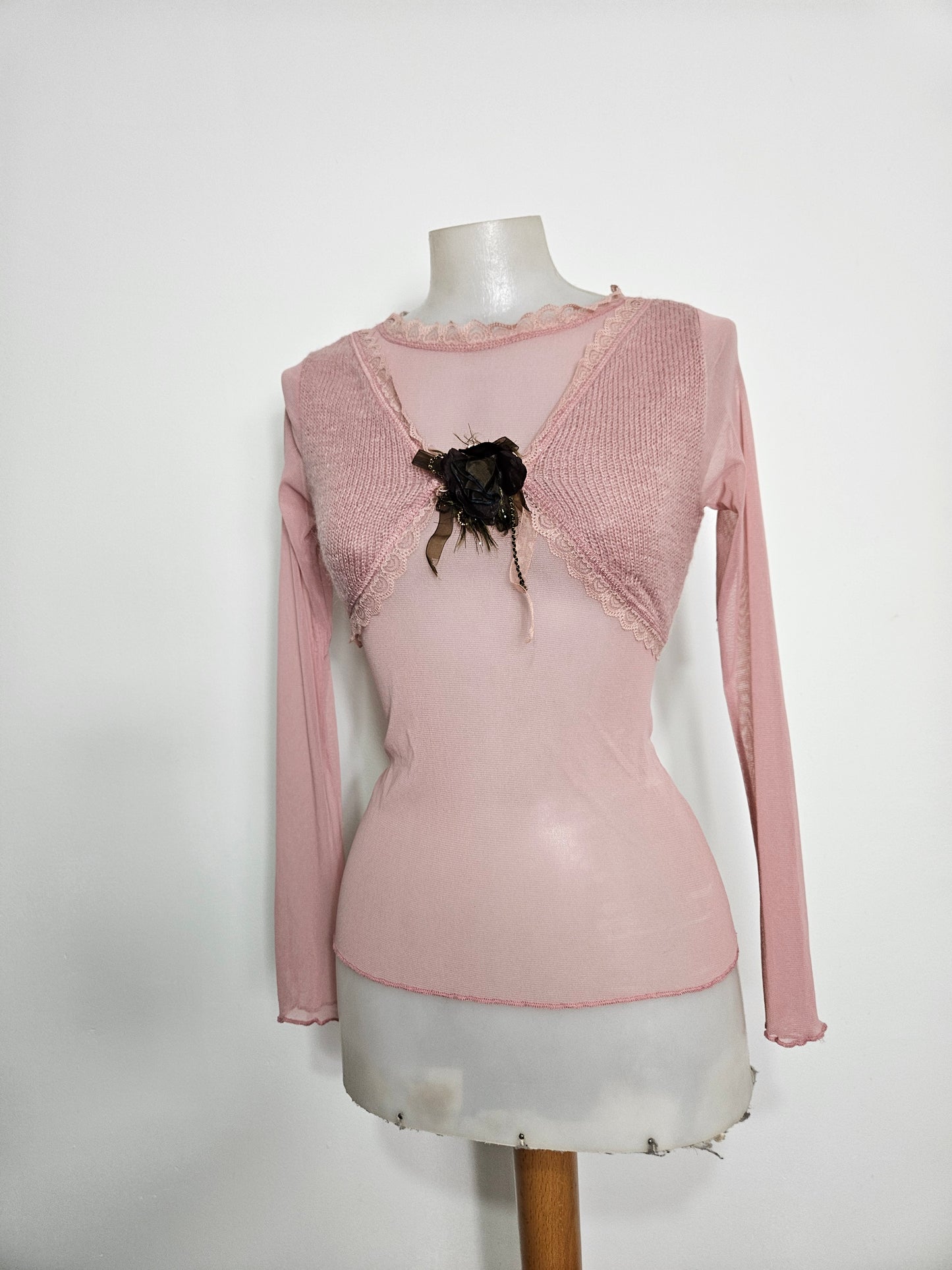 Haut en voile et ccrochet rose poudré