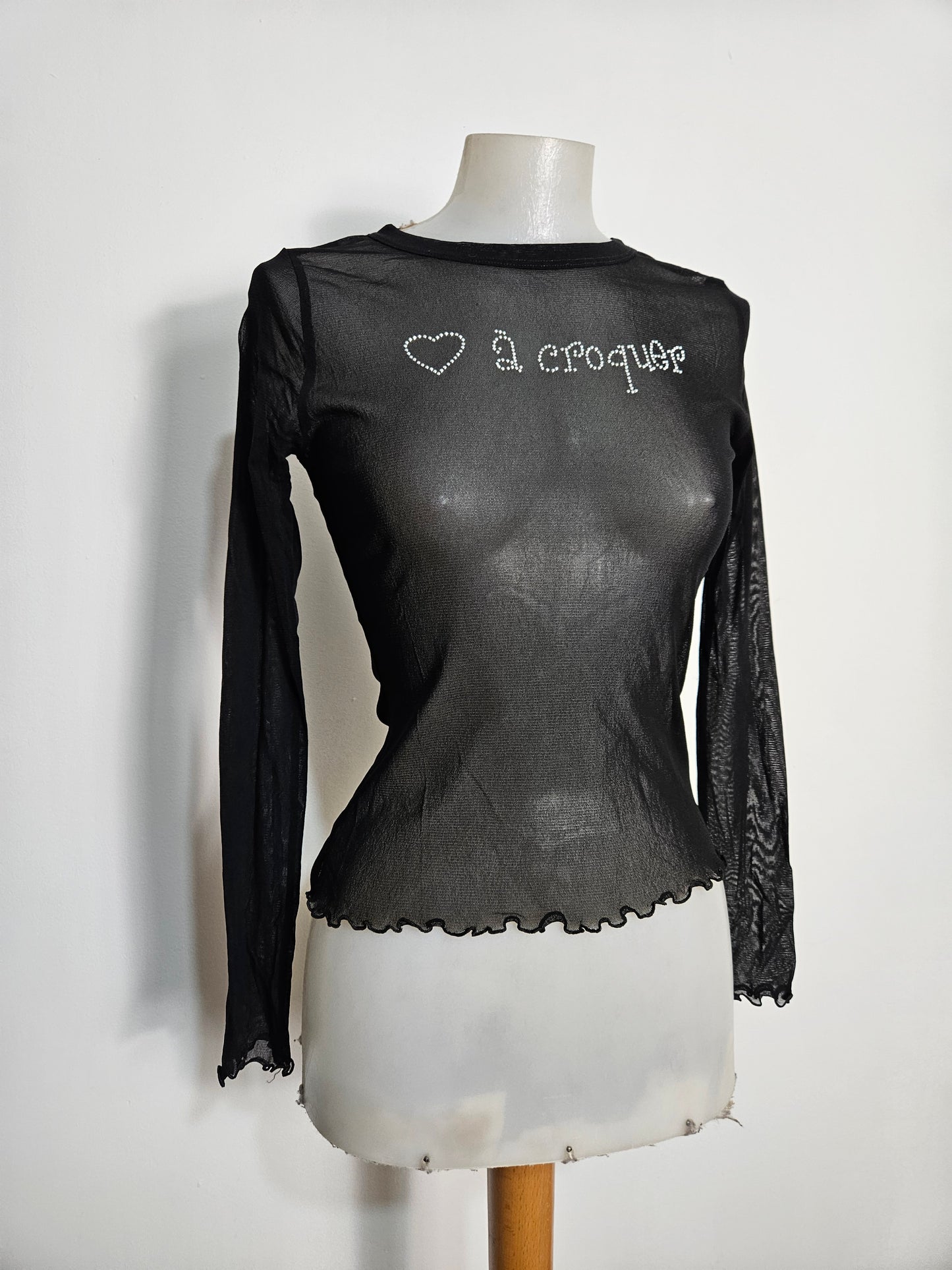 Haut en voile inscription en strass