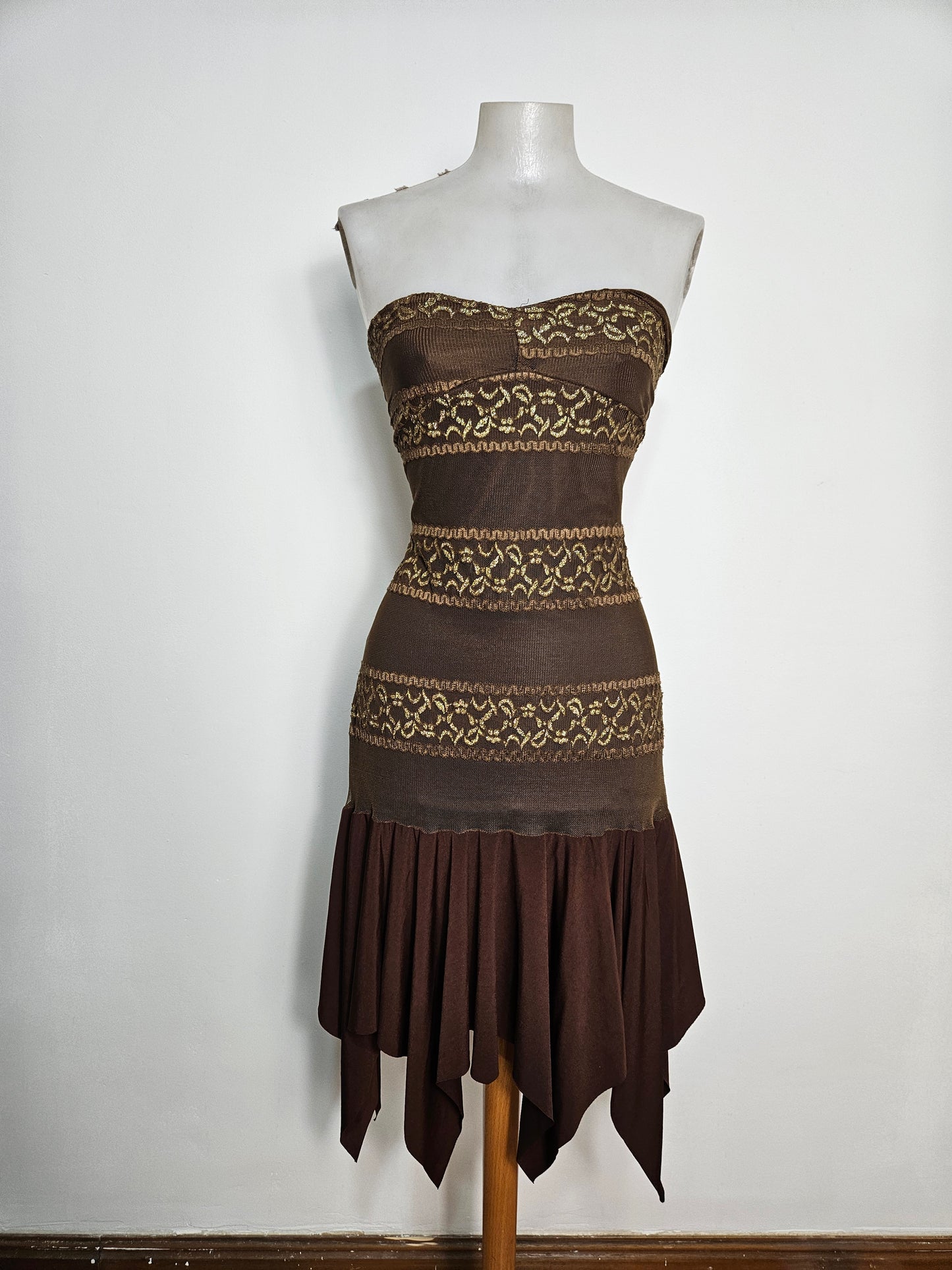 Robe strapless voile et dentelle marron