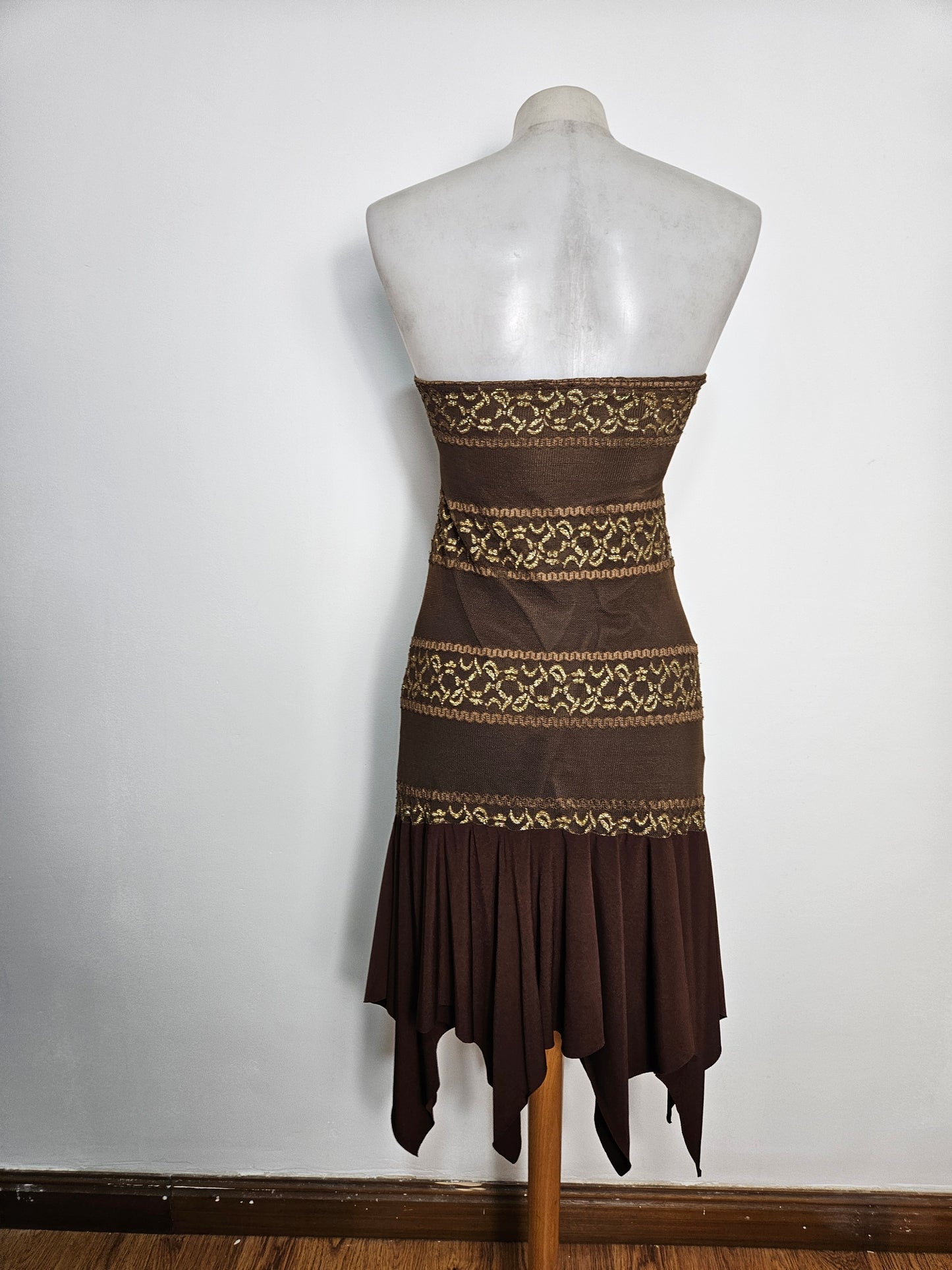 Robe strapless voile et dentelle marron