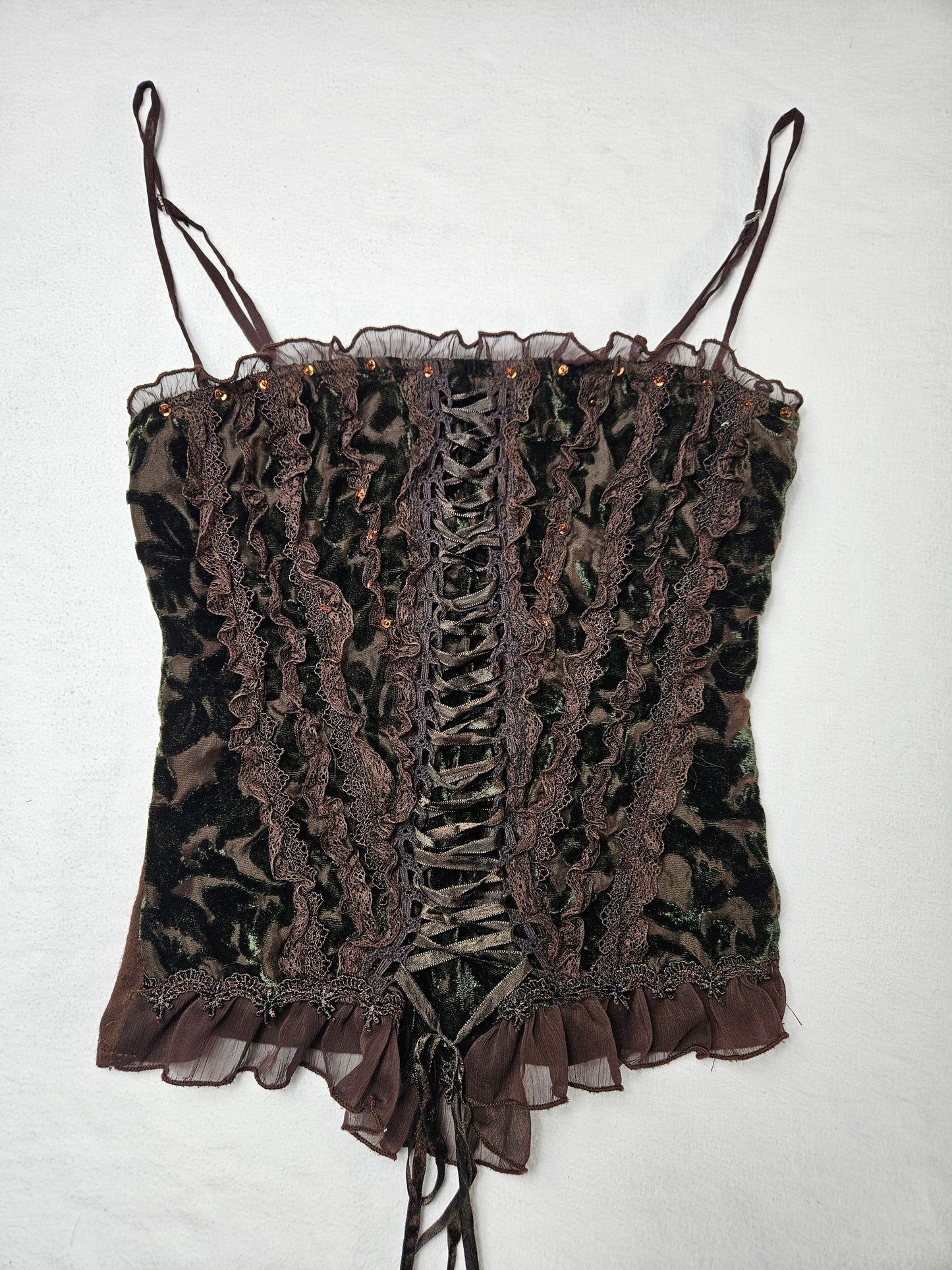 Haut en velours marron à laçage