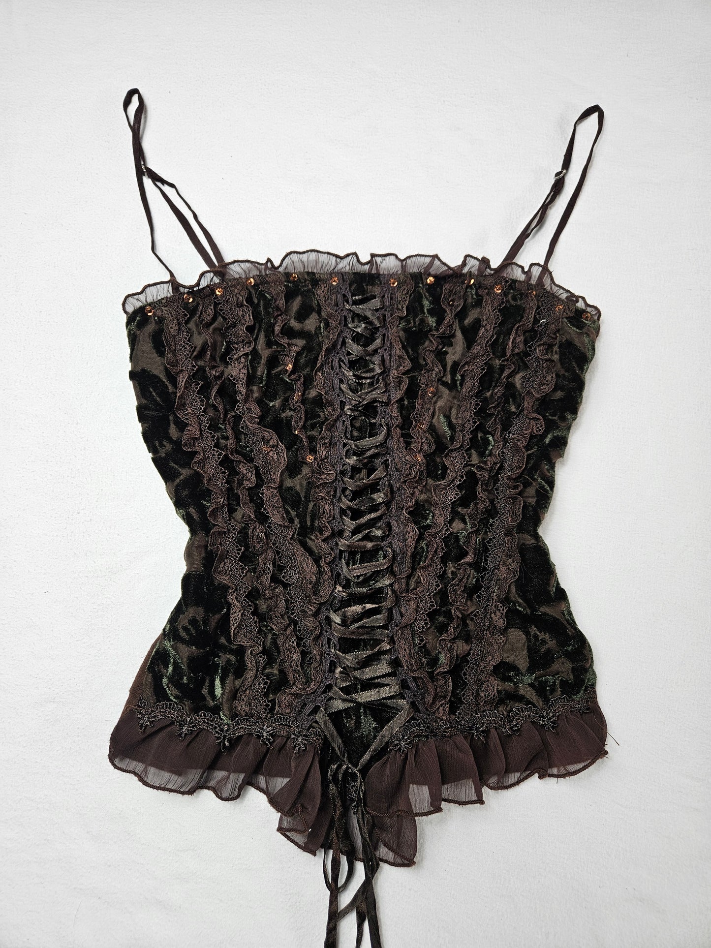 Haut en velours marron à laçage