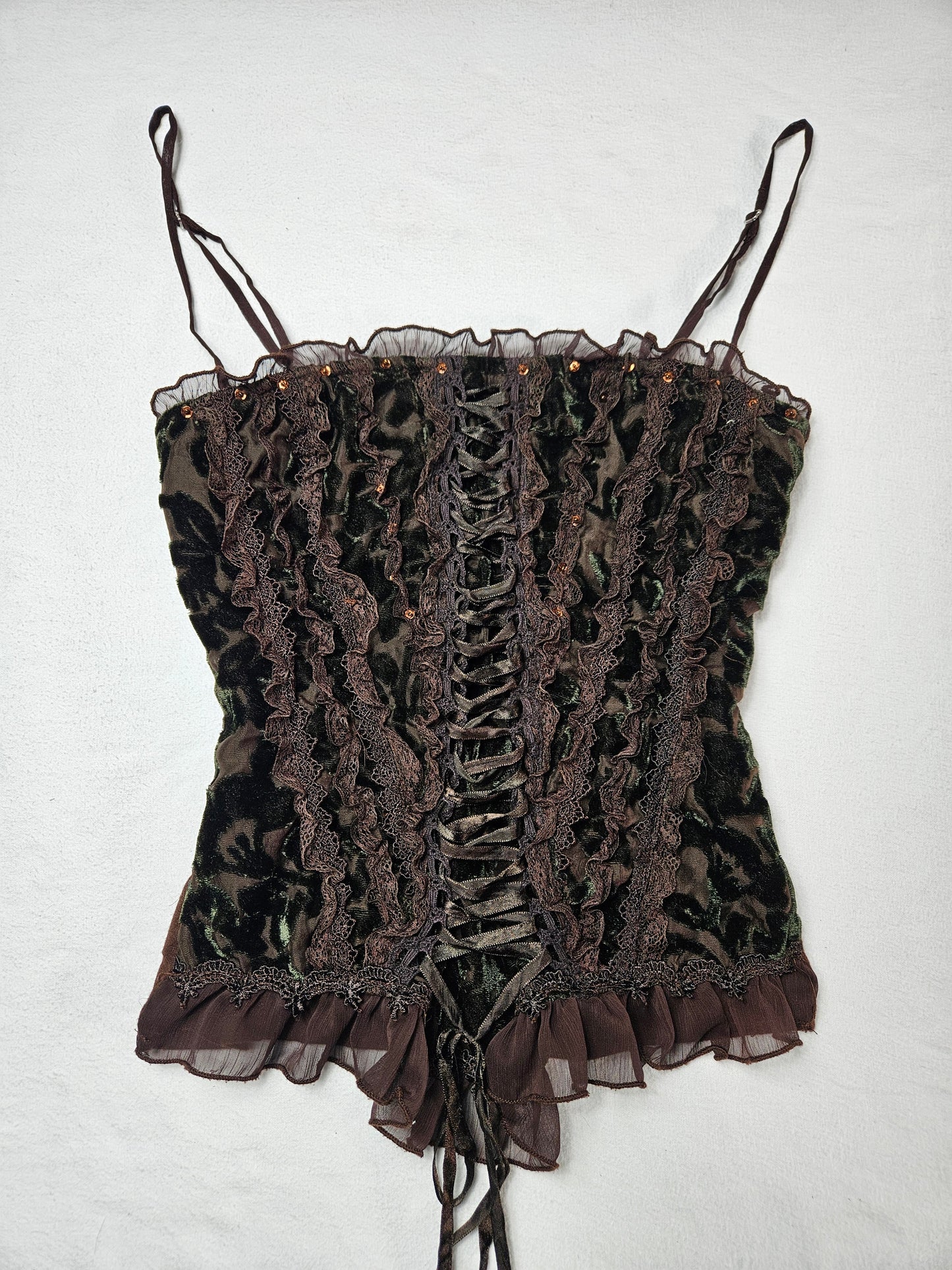 Haut en velours marron à laçage