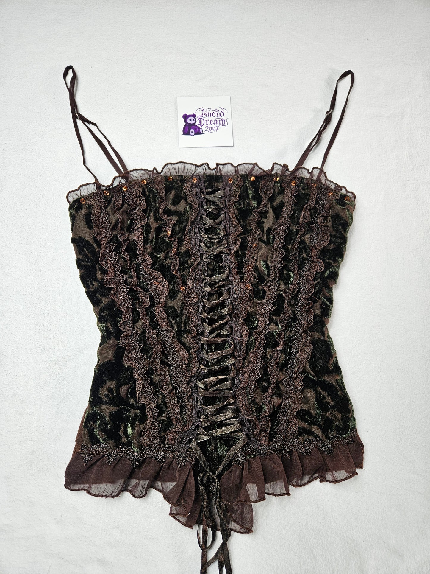 Haut en velours marron à laçage