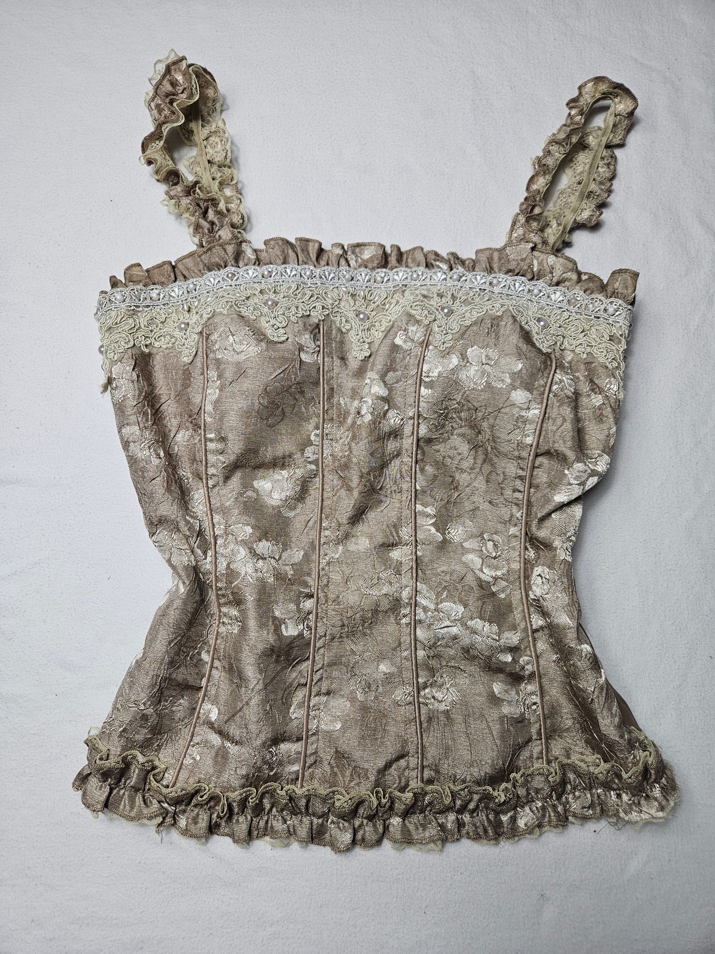 Haut satiné floral esprit corset