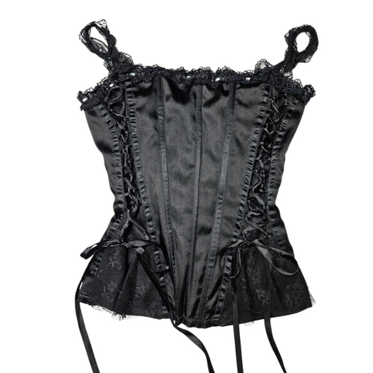 Haut esprit corset satiné noir