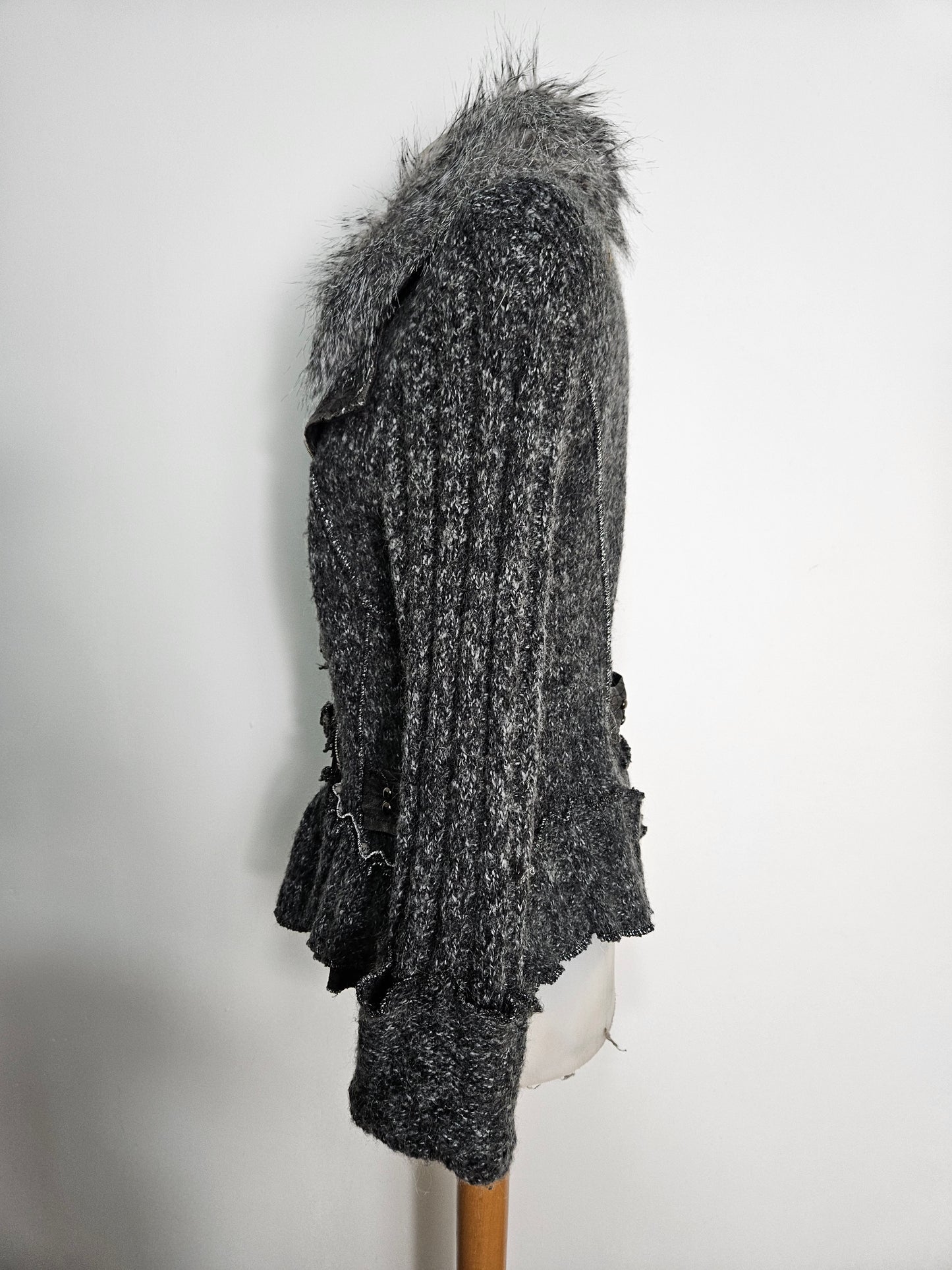 Veste gris chiné col fausse fourrure