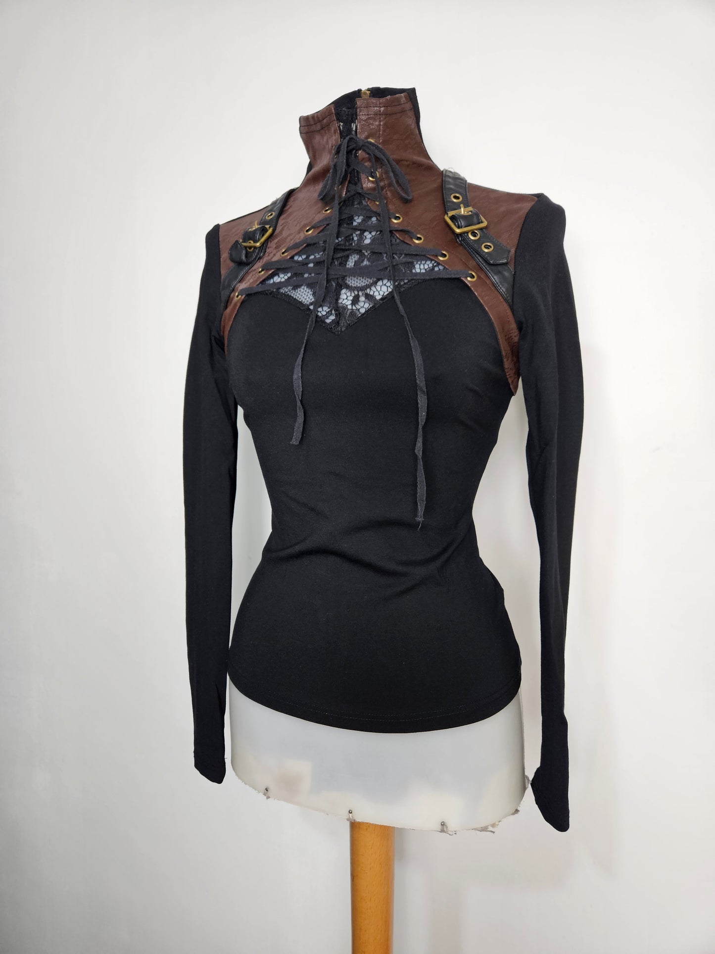 Haut empiècement similicuir Punk Rave