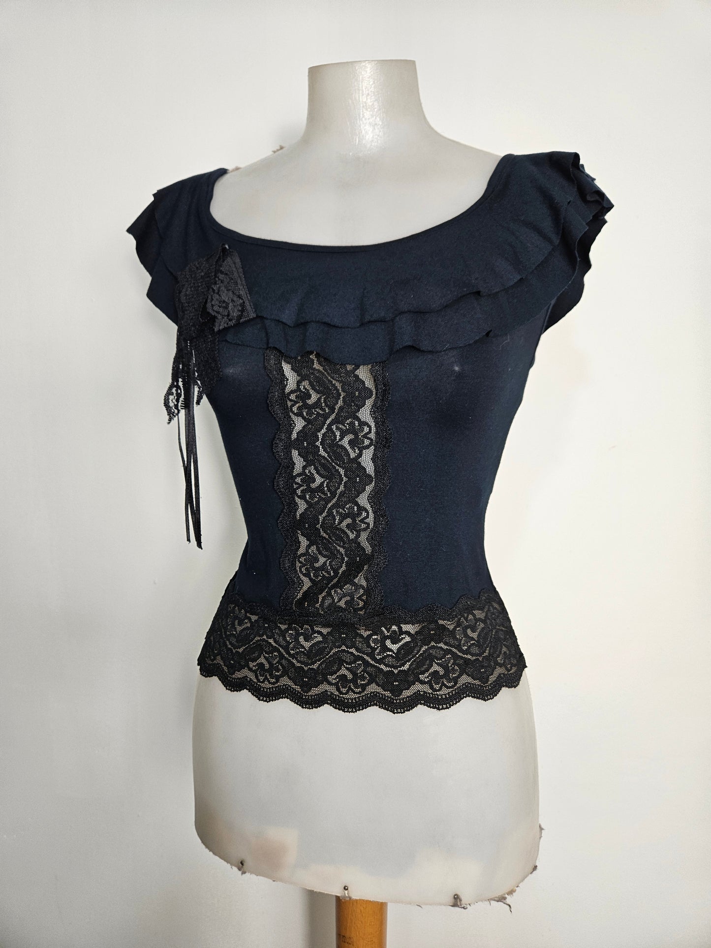 Haut col bardot détails dentelle