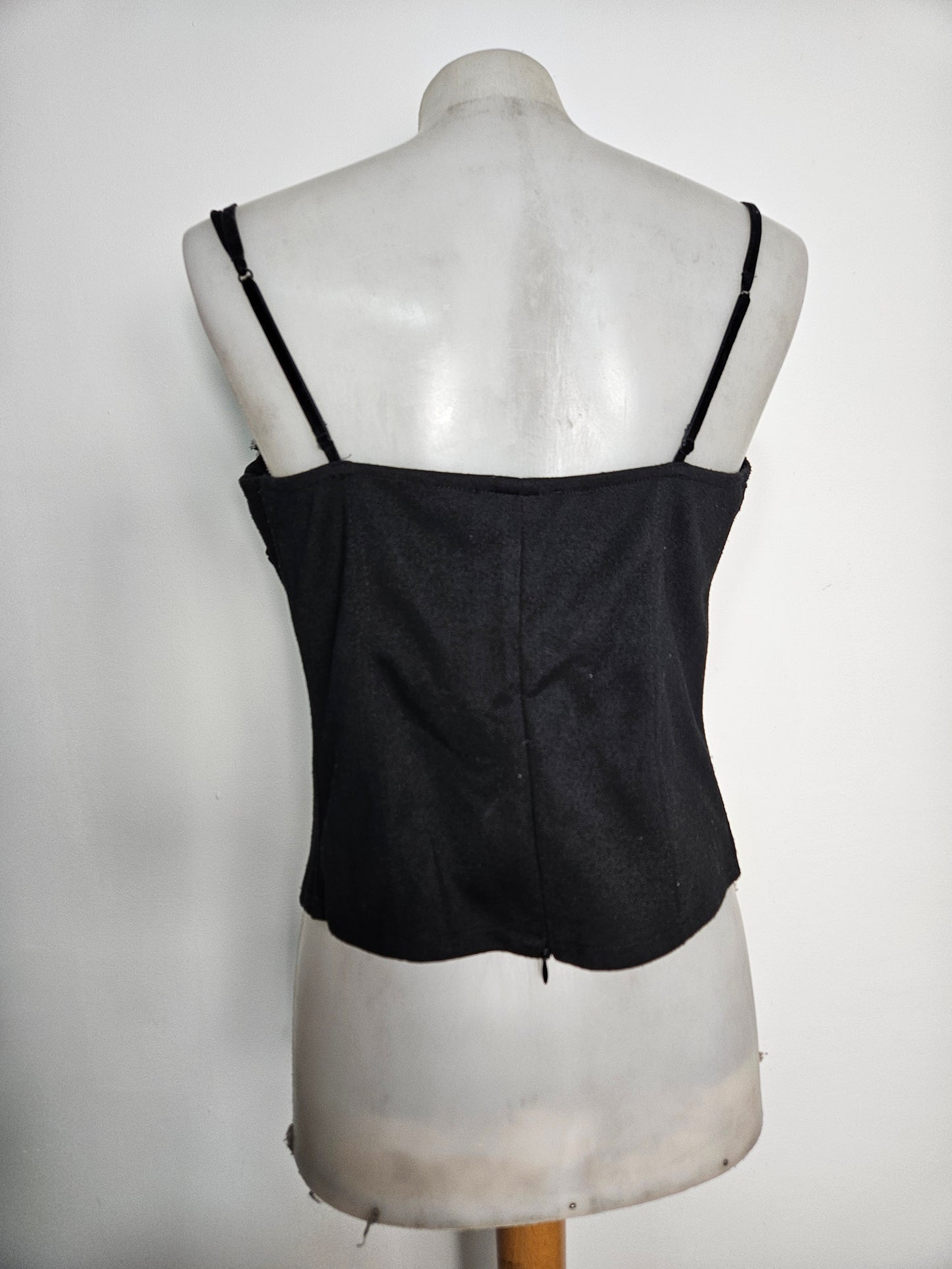 Bustier noir velours, dentelle et strass