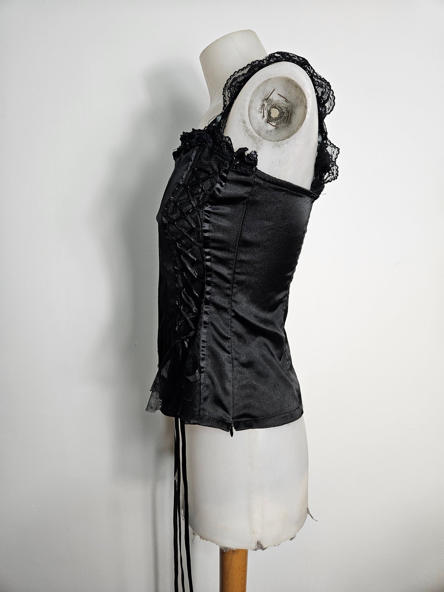 Haut esprit corset satiné noir