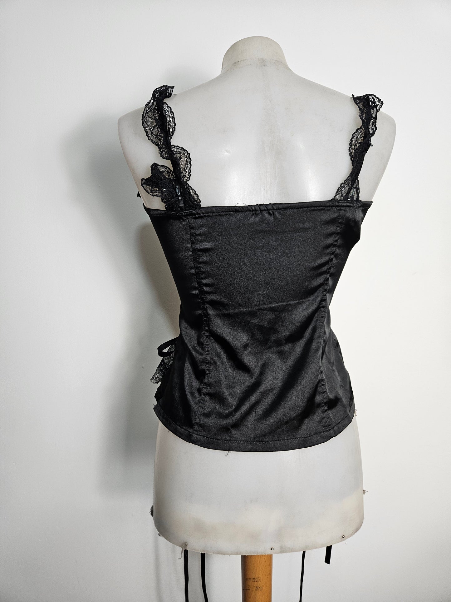 Haut esprit corset satiné noir