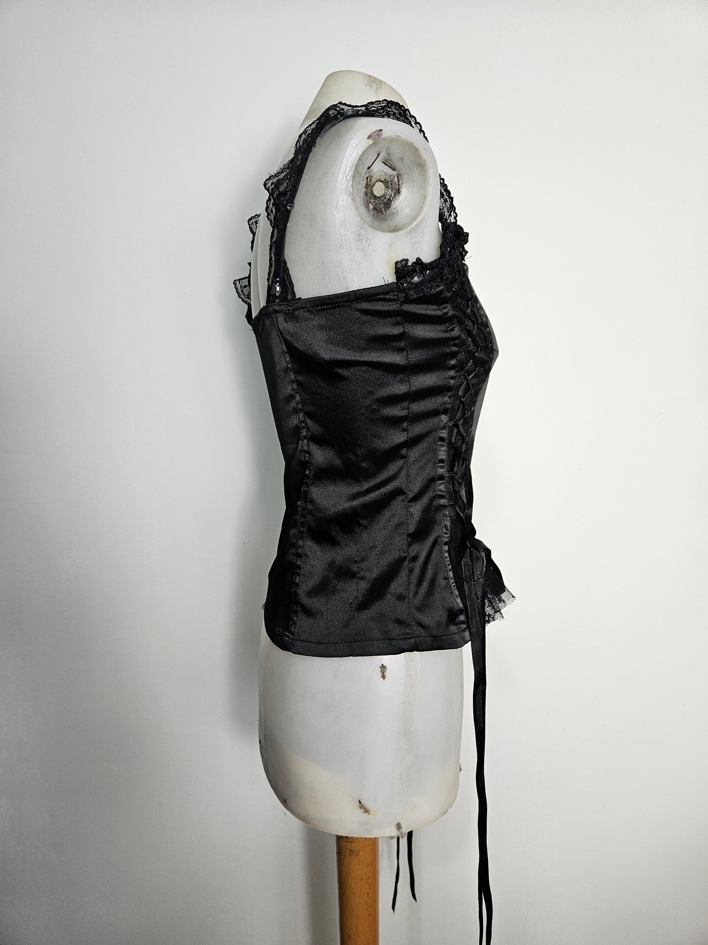 Haut esprit corset satiné noir