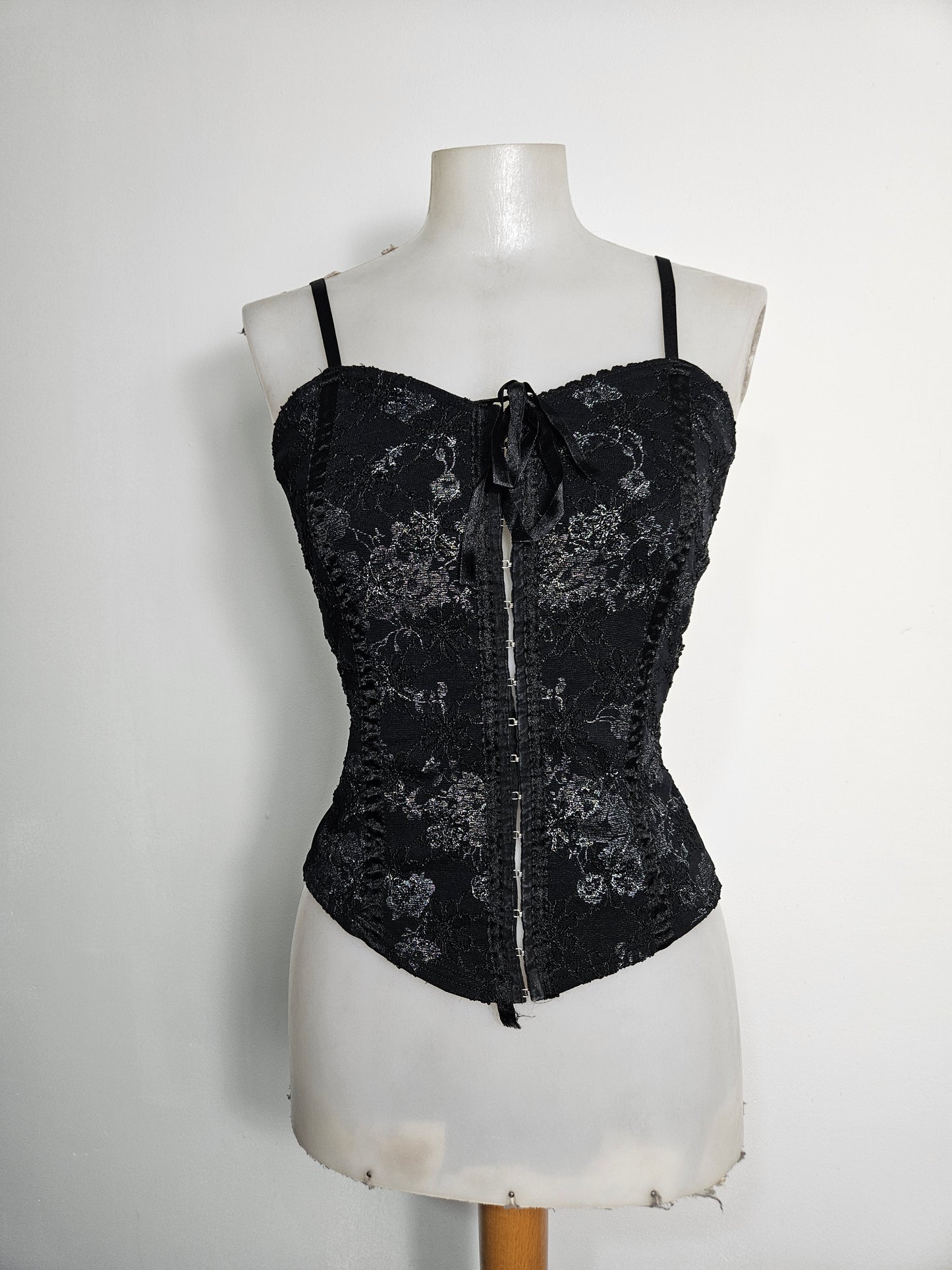 Haut corset motif floral argenté