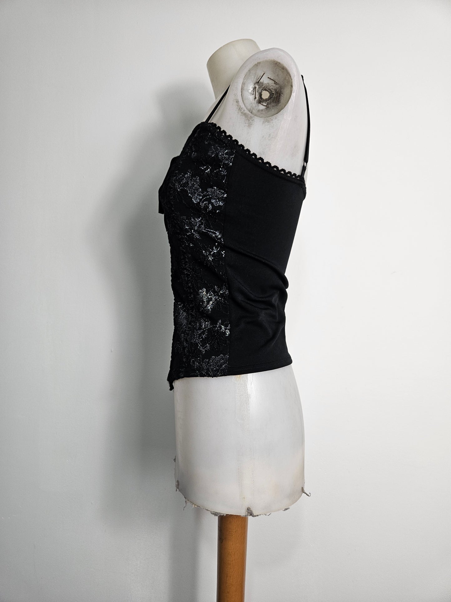 Haut corset motif floral argenté