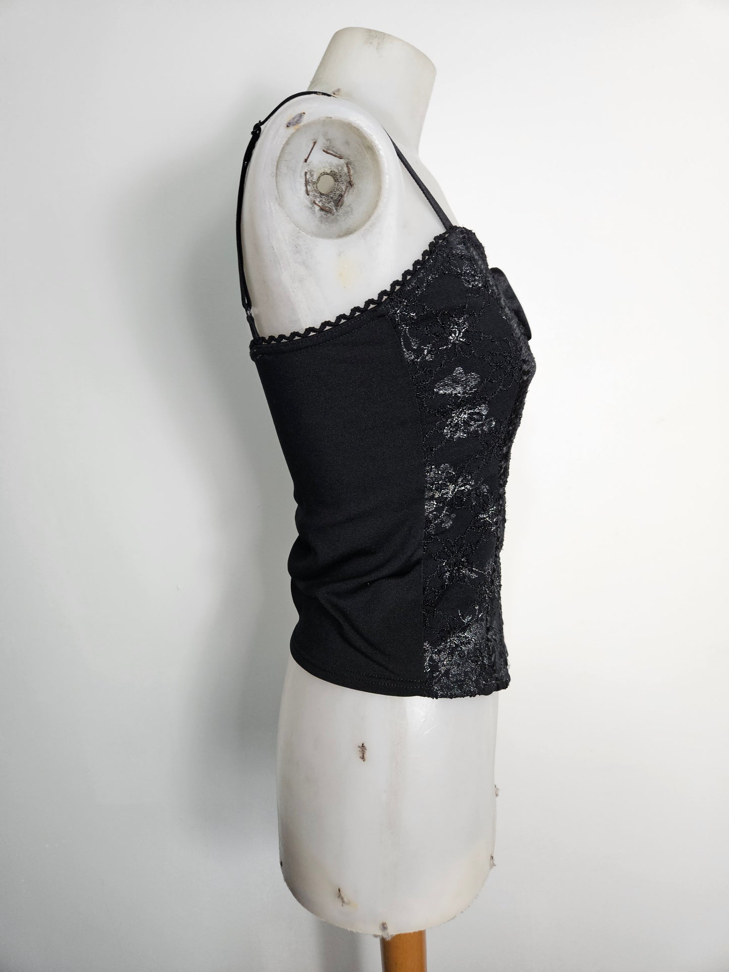 Haut corset motif floral argenté