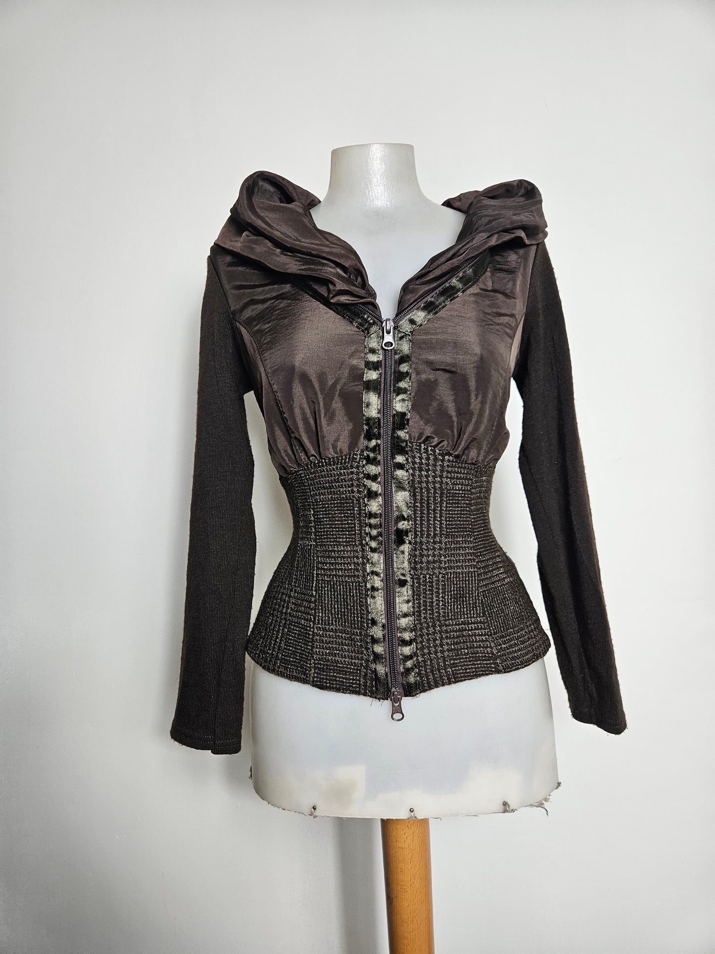 Cardigan bi matière marron