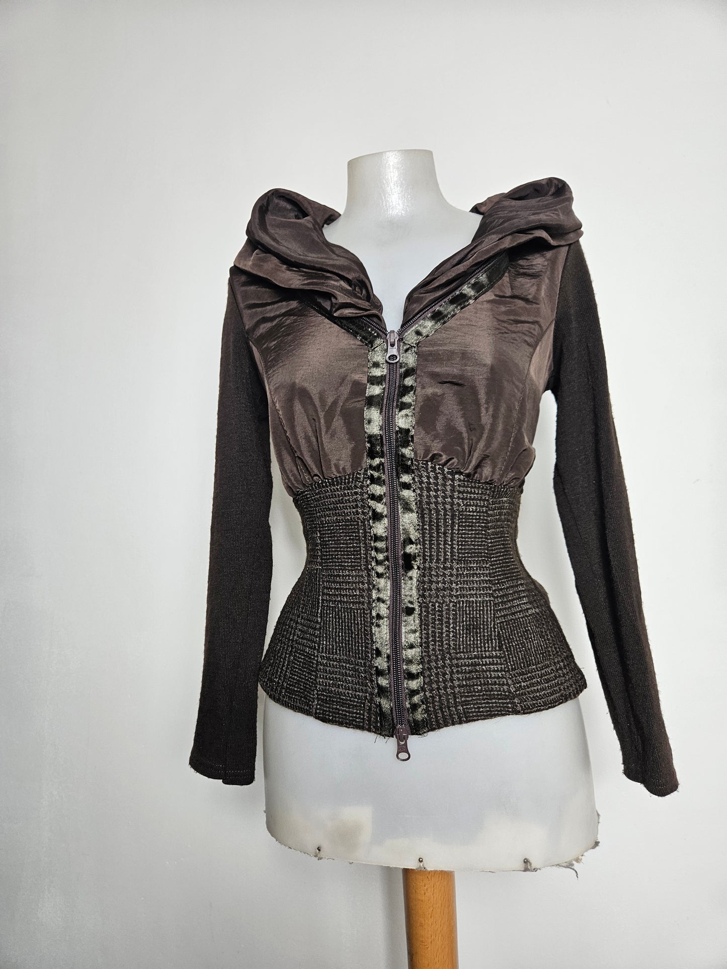 Cardigan bi matière marron