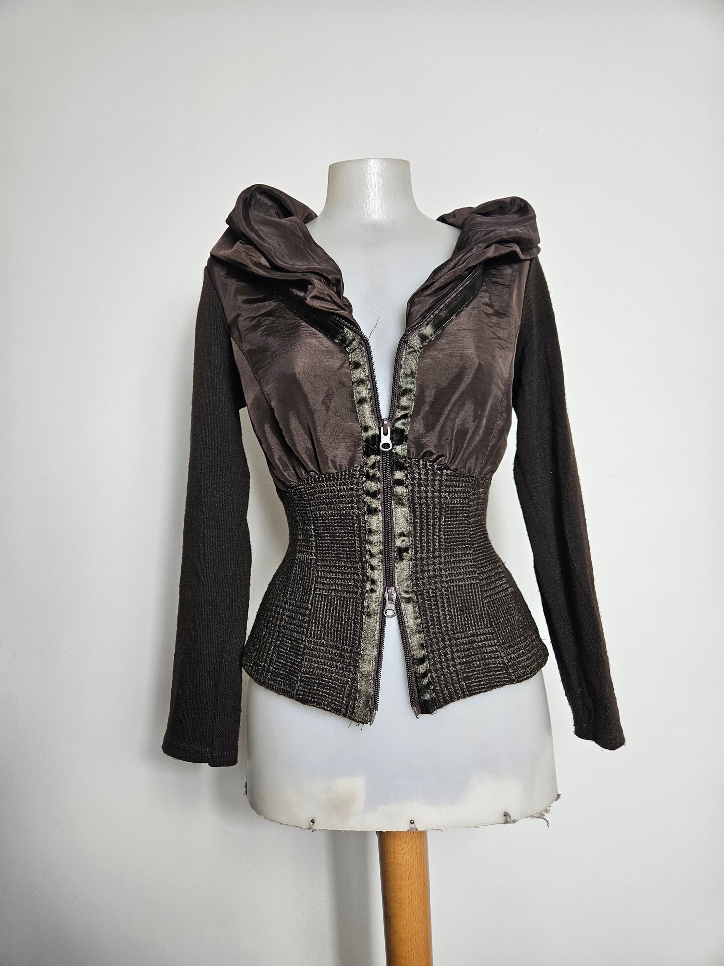 Cardigan bi matière marron