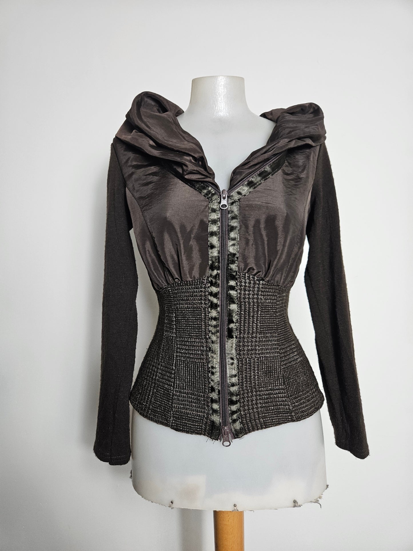 Cardigan bi matière marron