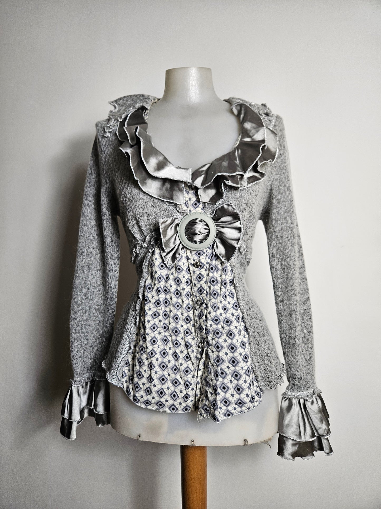 Pull gris bi matières