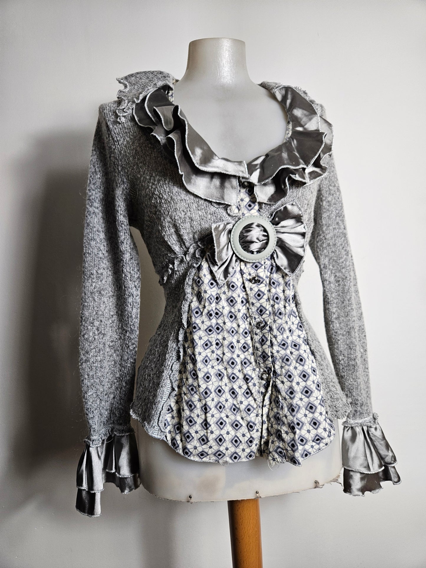 Pull gris bi matières