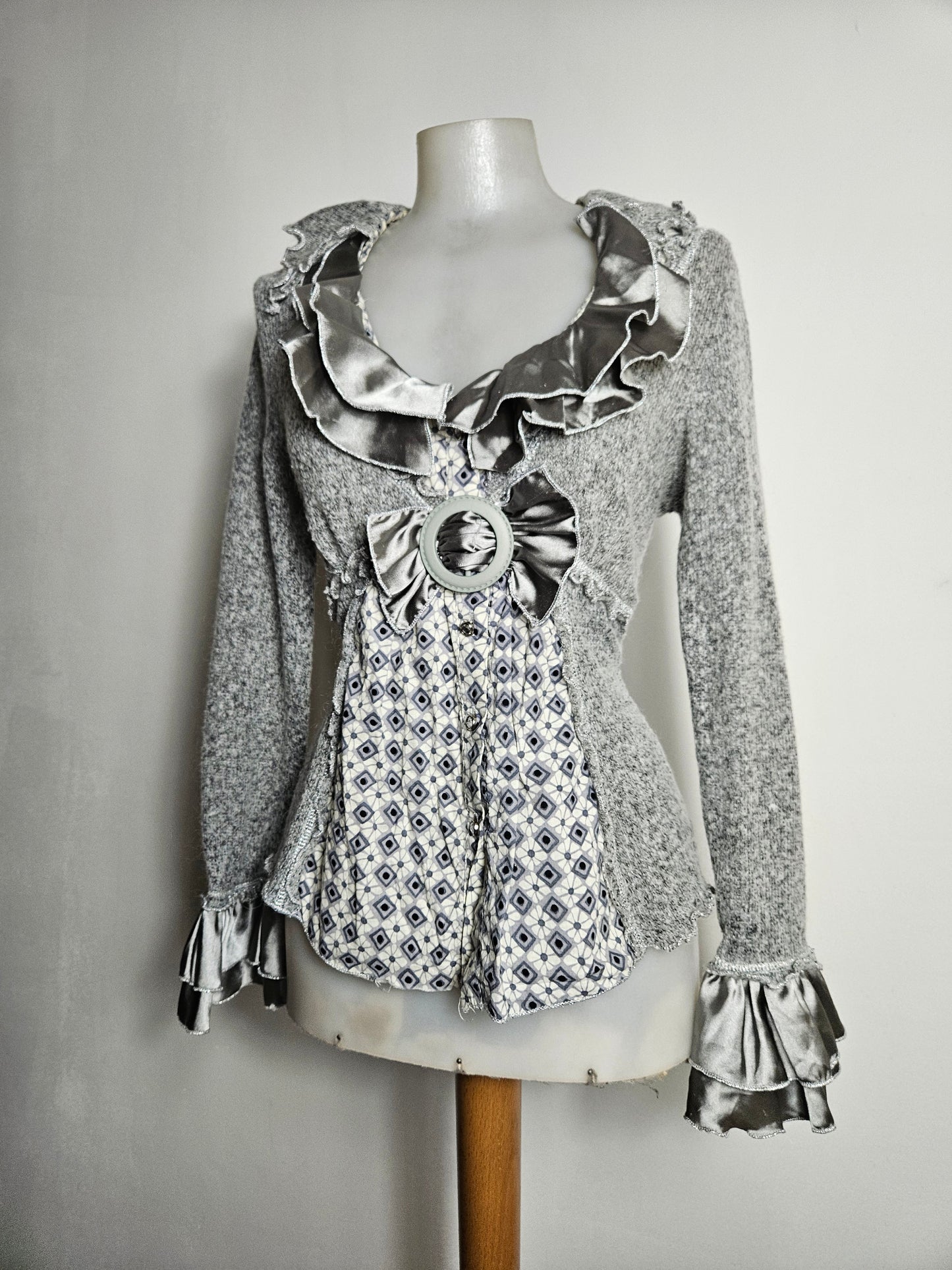 Pull gris bi matières