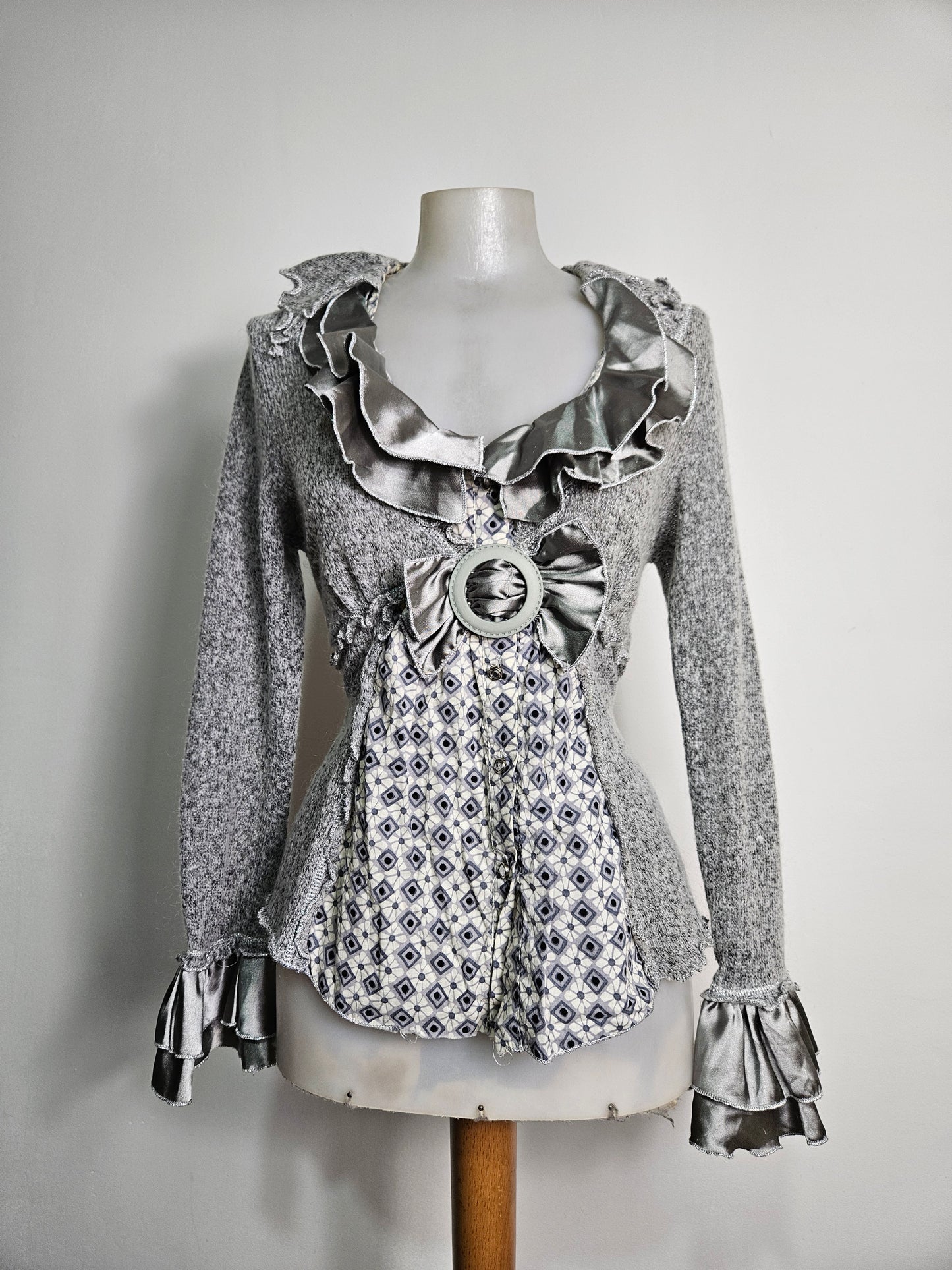 Pull gris bi matières