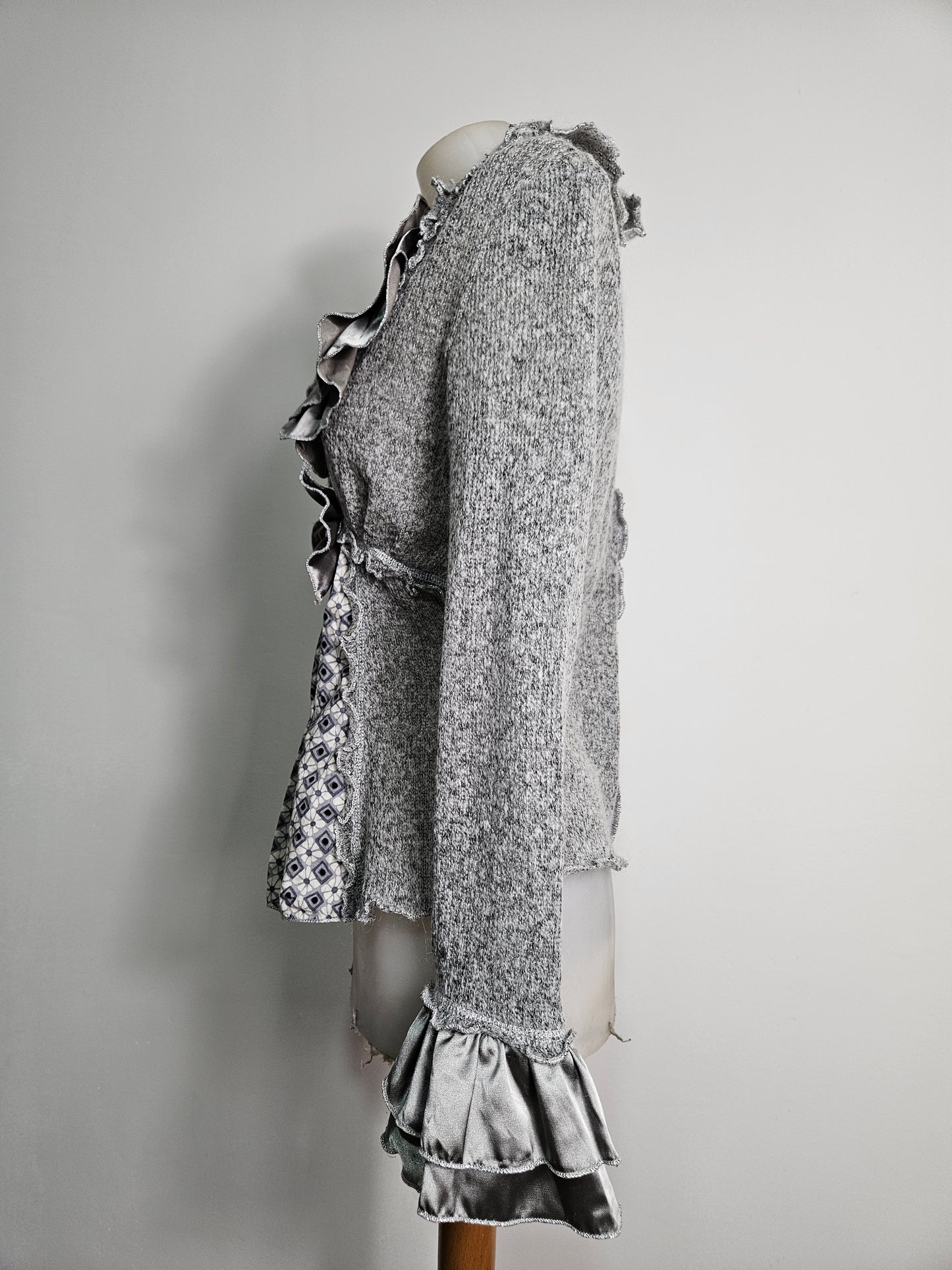 Pull gris bi matières