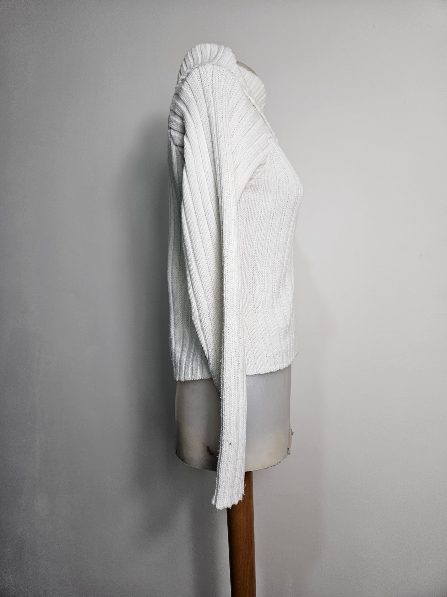 Pull côtelé blanc à zip