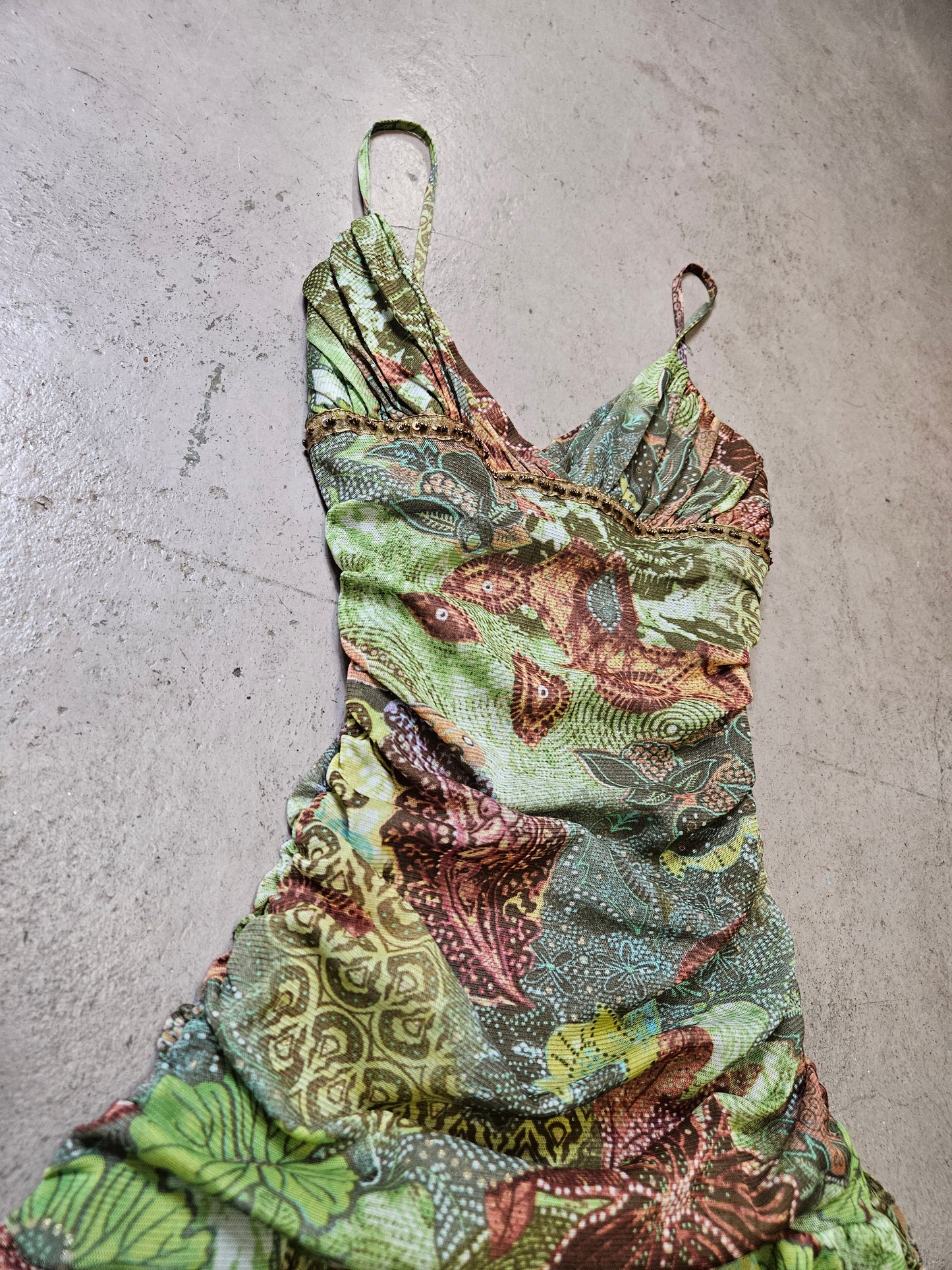 Robe en voile asymétrique tons verts