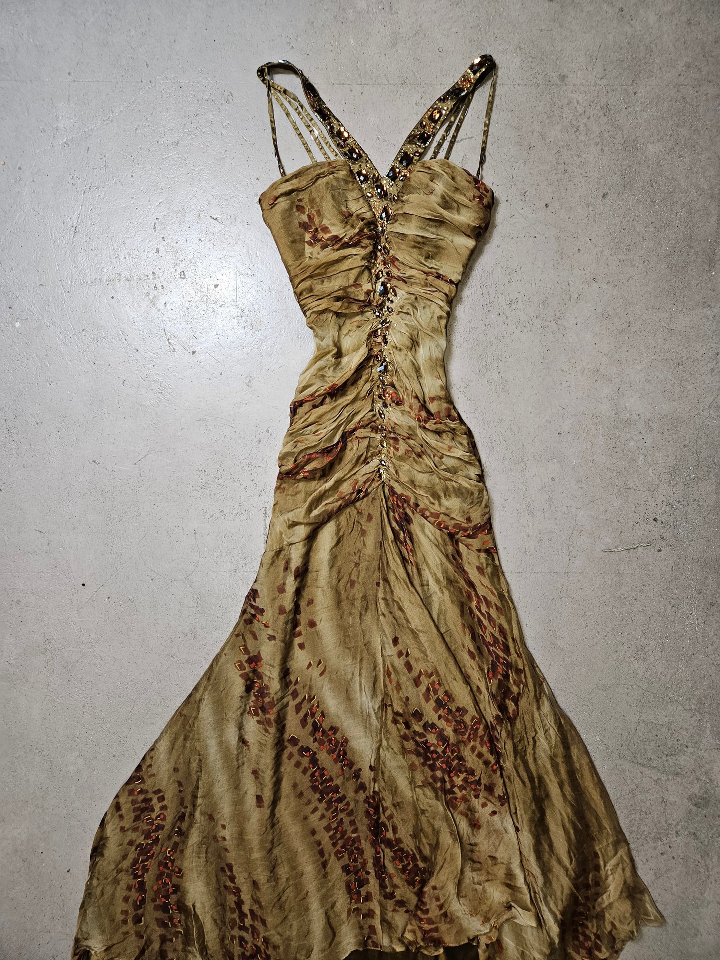 Maxi robe brodé de pierres tons marron