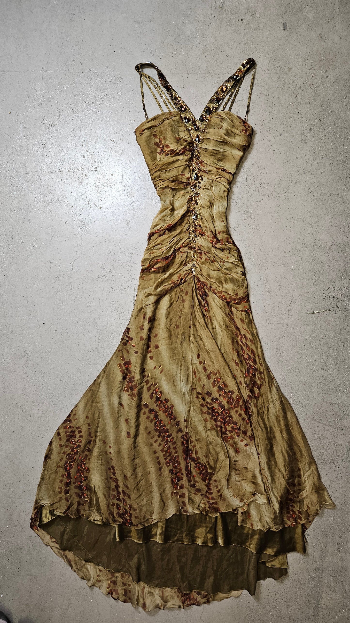 Maxi robe brodé de pierres tons marron