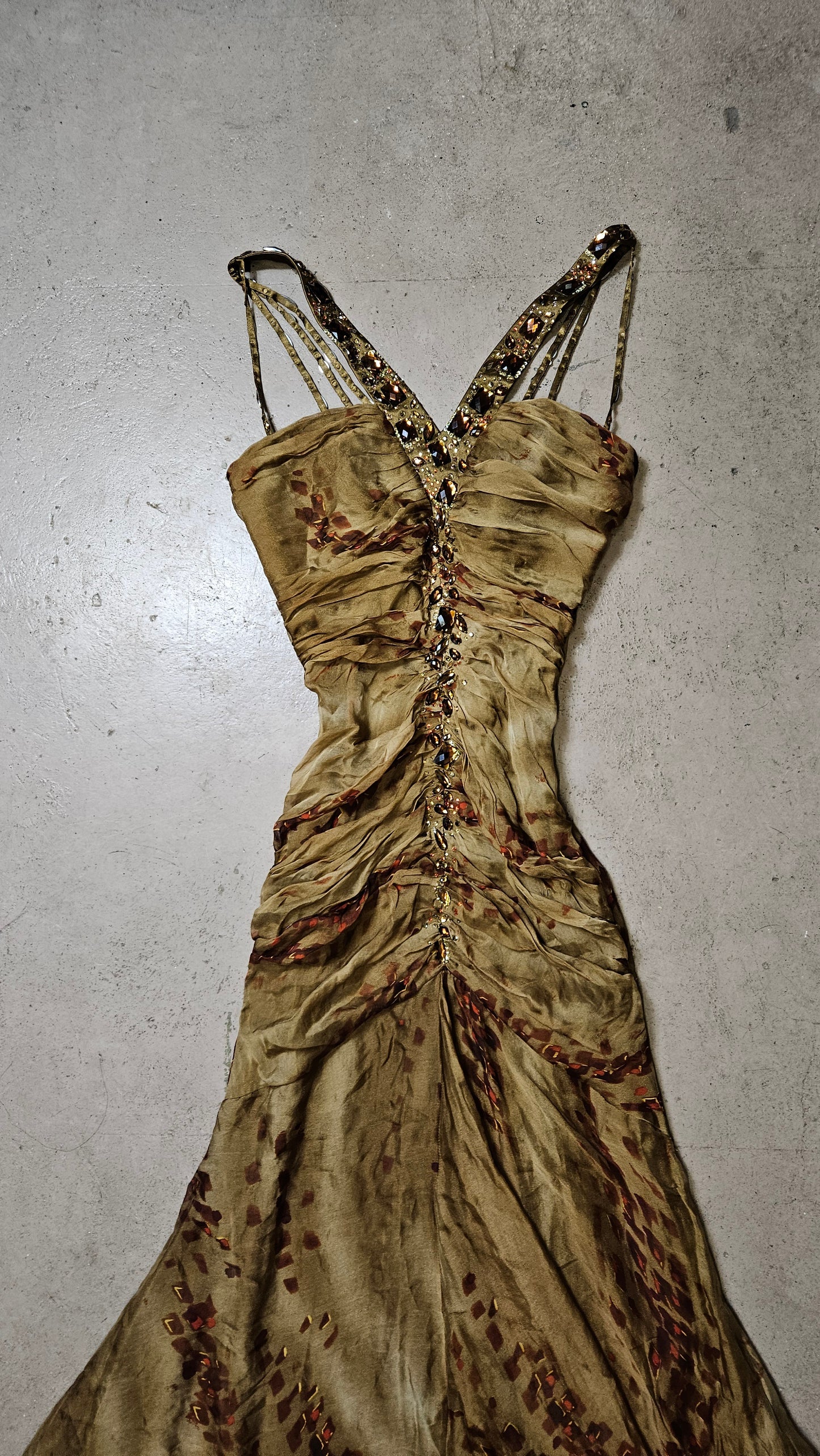 Maxi robe brodé de pierres tons marron