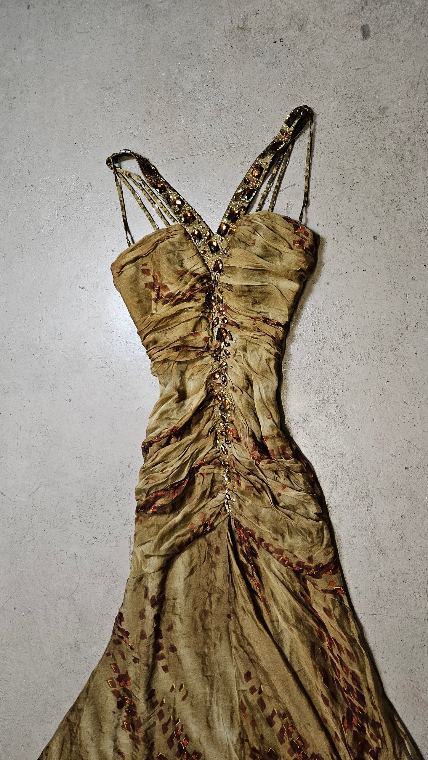 Maxi robe brodé de pierres tons marron