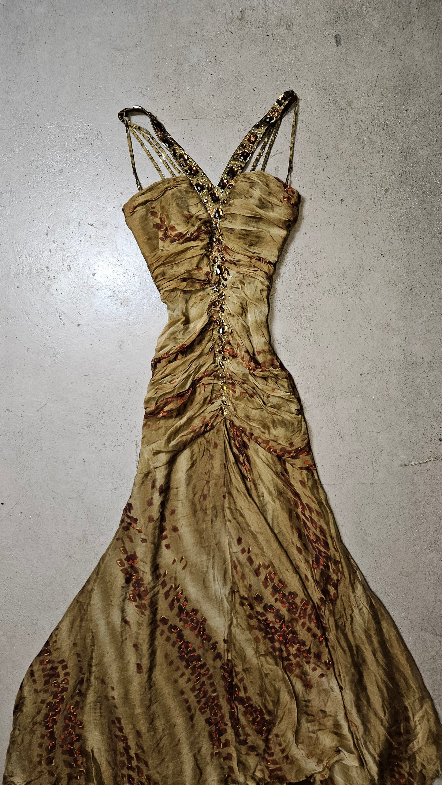 Maxi robe brodé de pierres tons marron