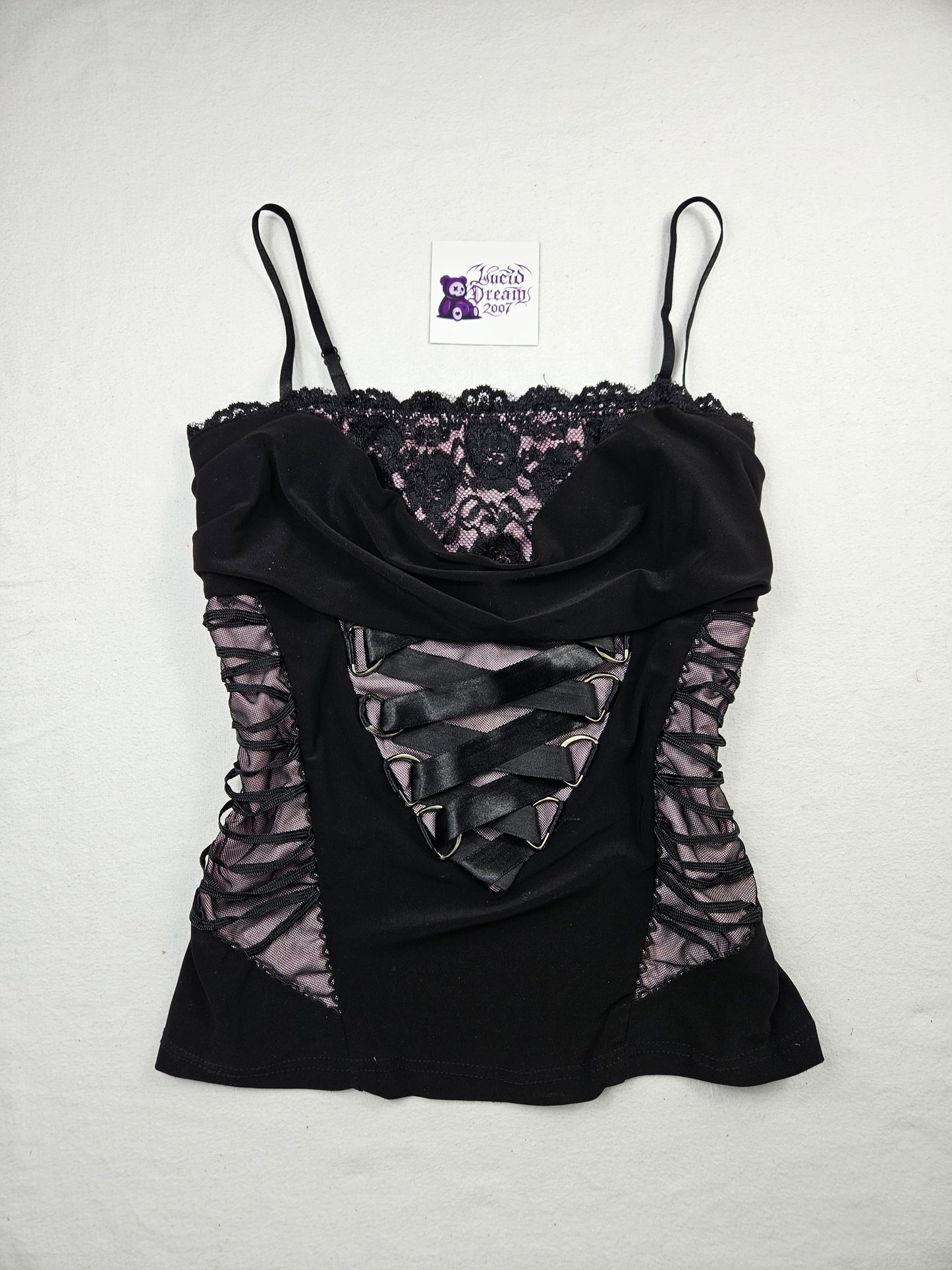 Haut à laçage noir et rose