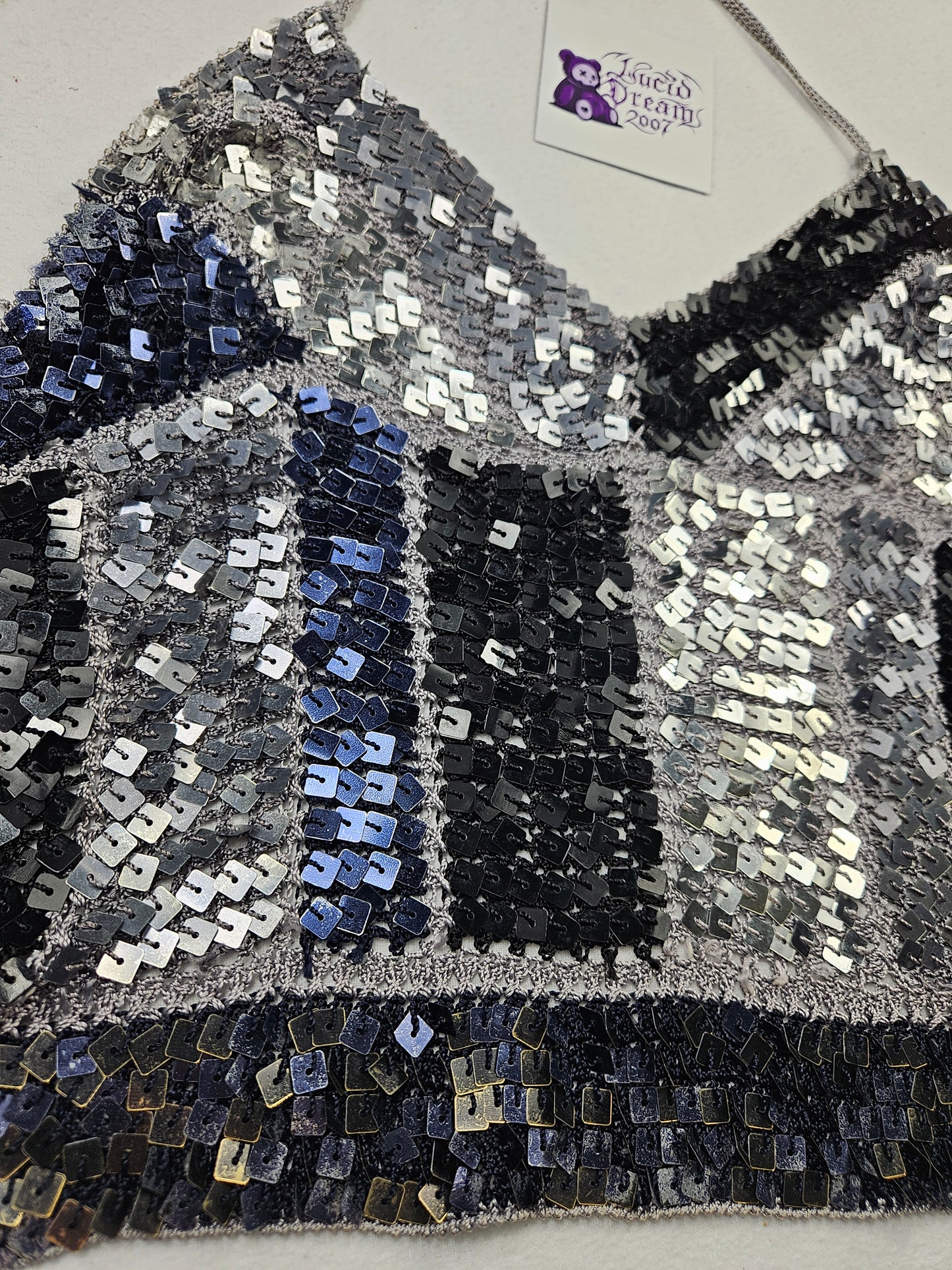 Open back with black and silver sequins