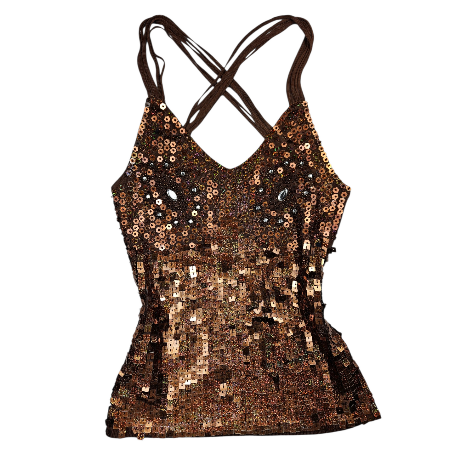 Top halter con lentejuelas marrones