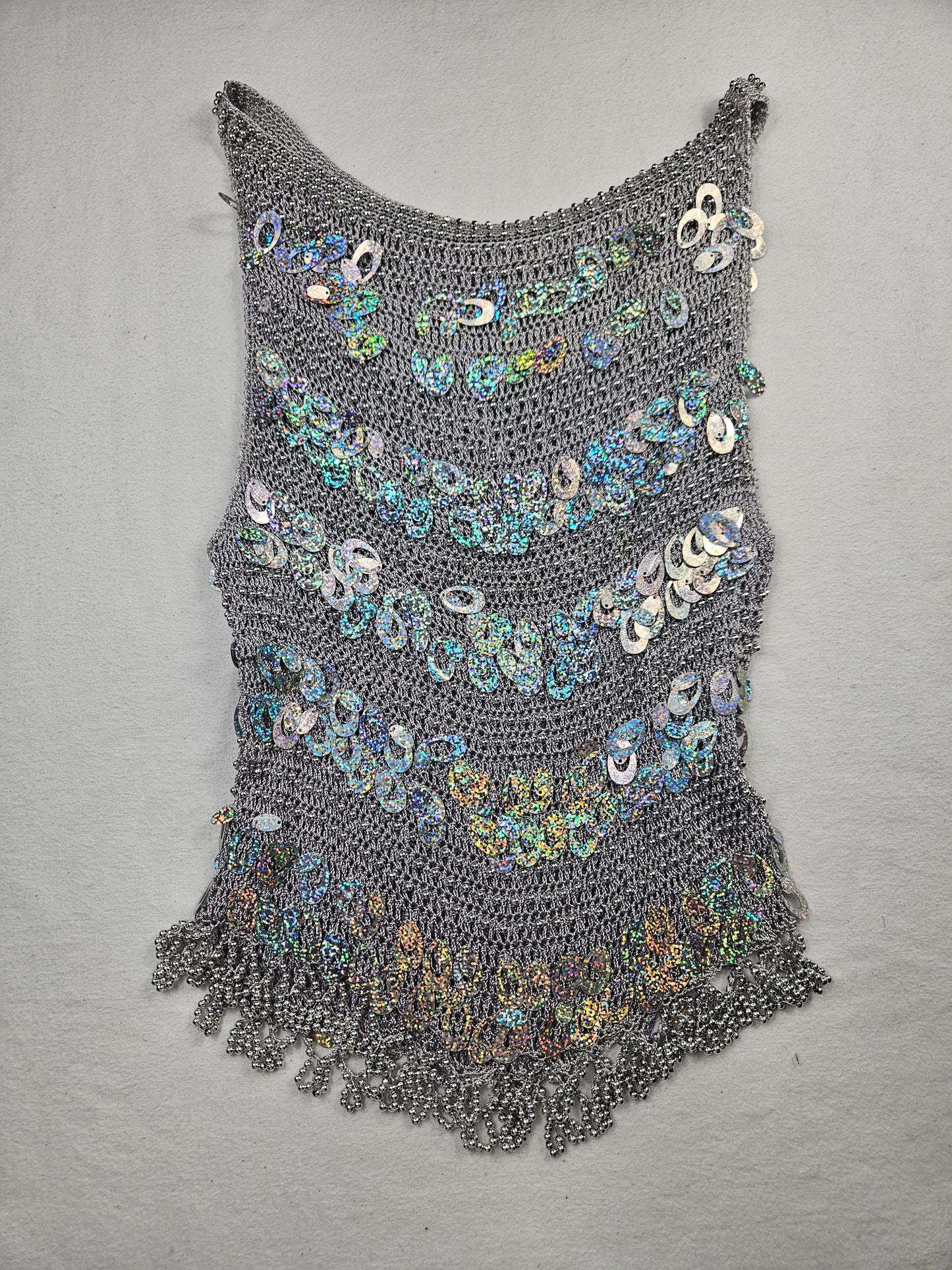 Haut en crochet à sequins argentés