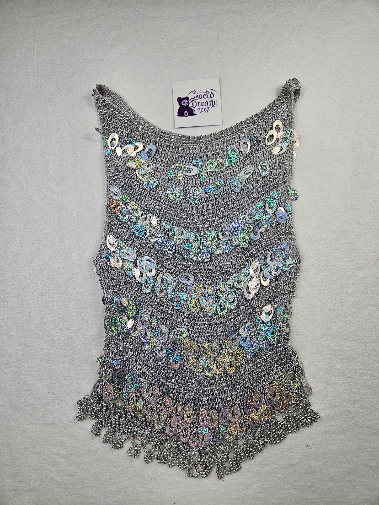 Haut en crochet à sequins argentés