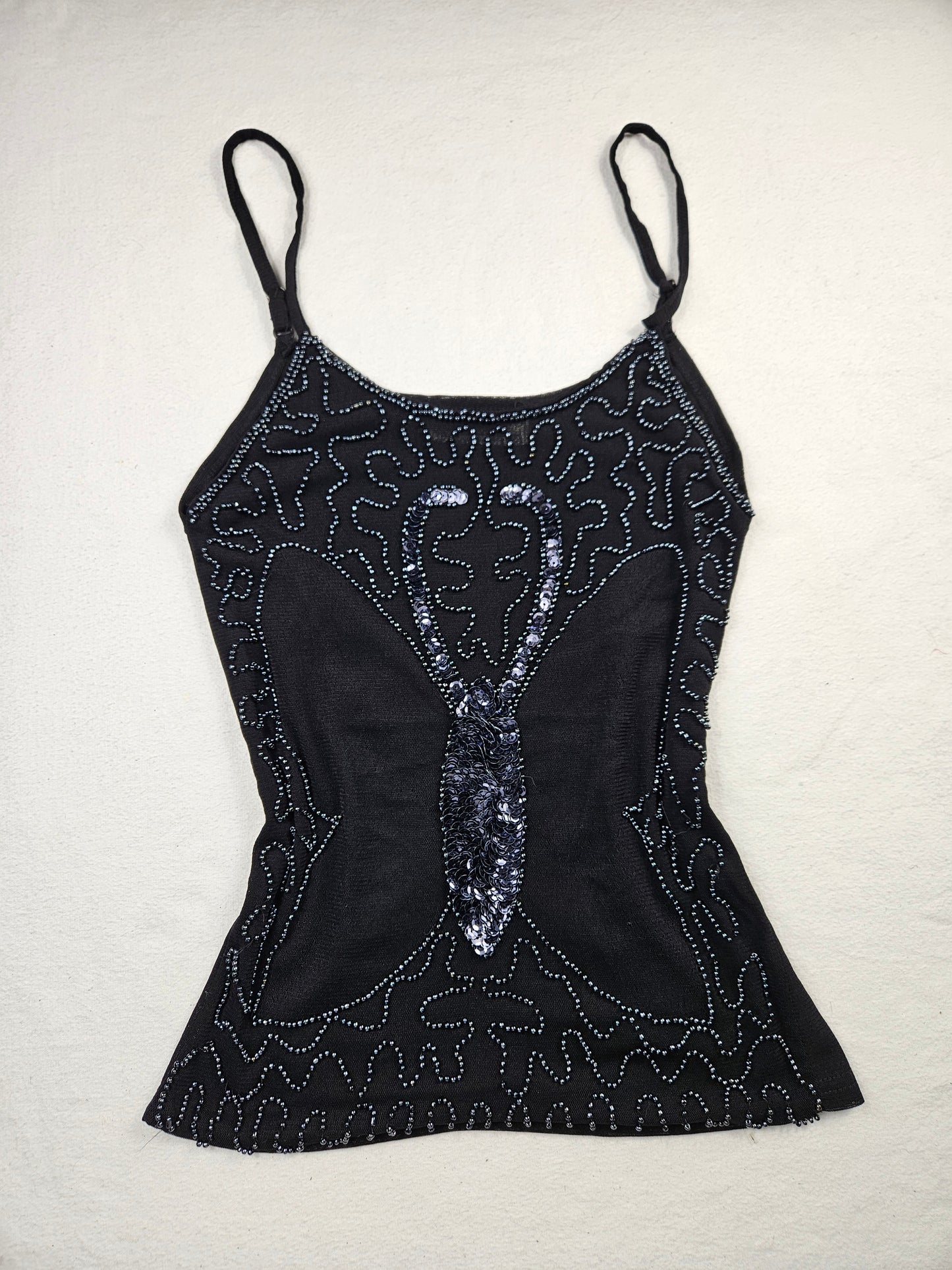 Top con estampado de mariposas y lentejuelas