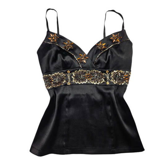 Haut en satin noir brodé de perles