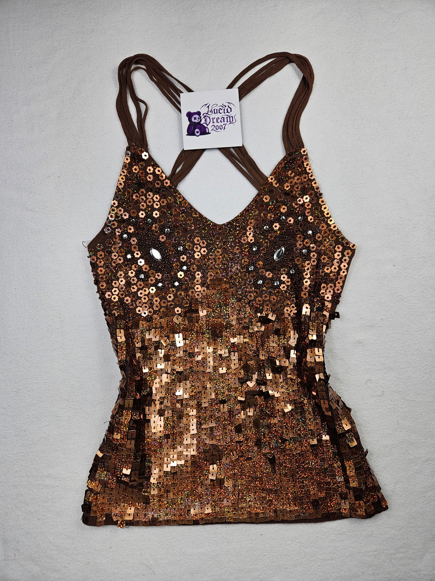 Top halter con lentejuelas marrones